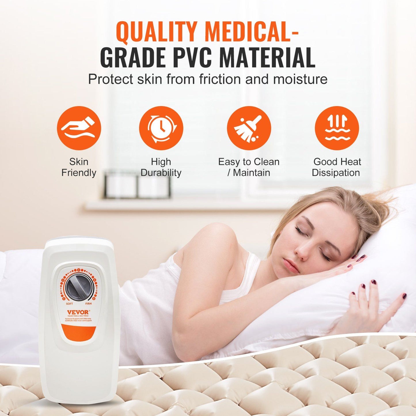 VEVOR Alternating Air Pressure Mattress, 5-Level Pressure Adjustable Air Mattress for Bed Sores, Medical-Grade PVC Alternating Pressure Pad with Ultra-Quiet Pump for Home/Hospital Use, 350LBS Loading
