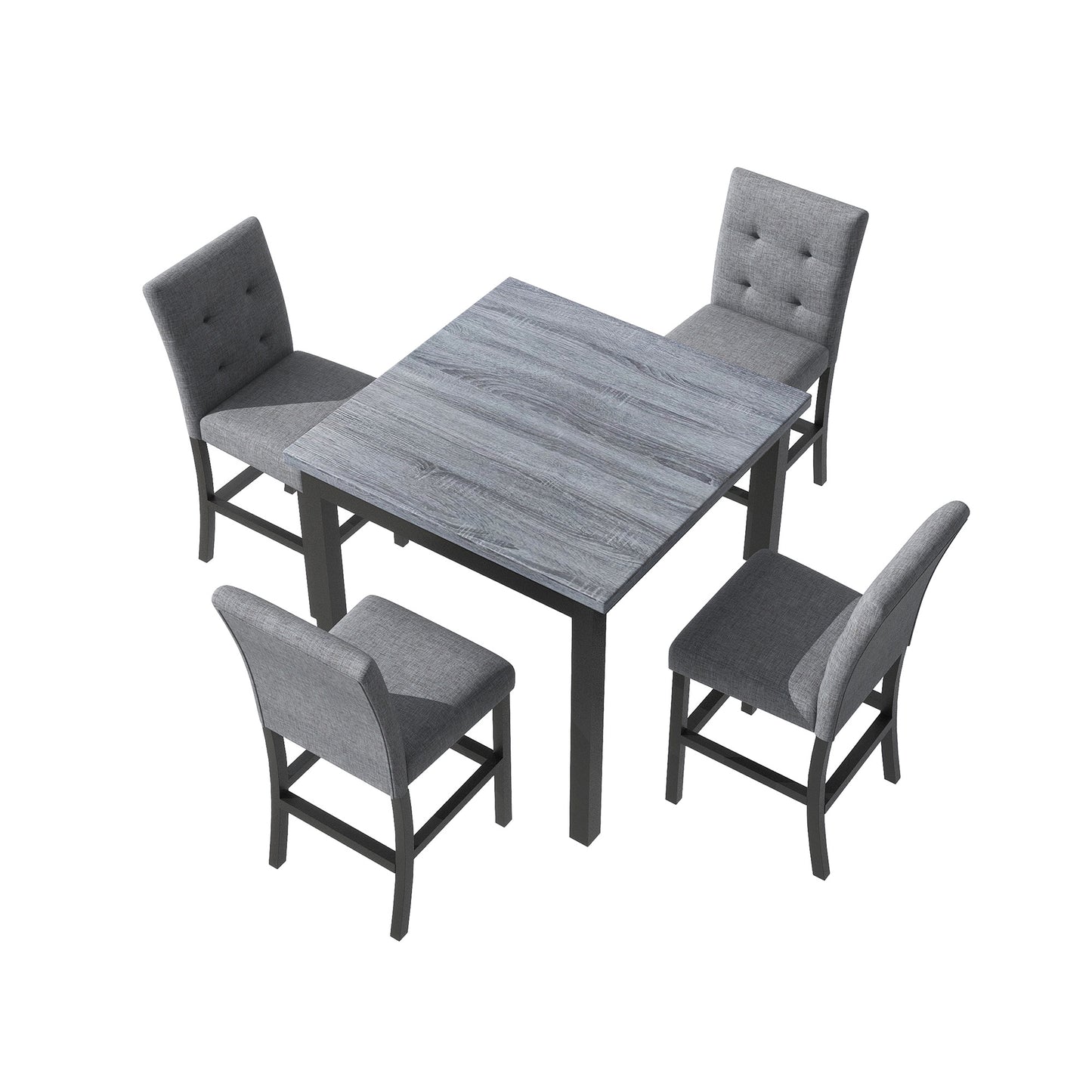 5-Piece Counter Height Dining Set Wood Square Dining Room Table and Chairs Stools w/Footrest & 4 Upholstered high-back Chairs