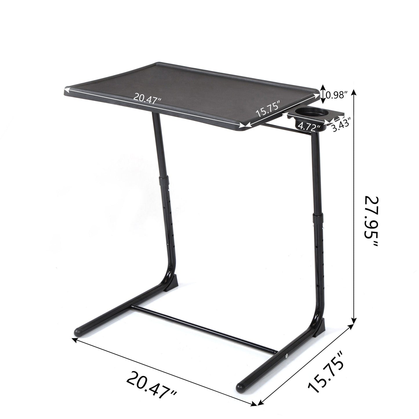 Adjustable TV Tray Table with Cup Holder; Folding TV Dinner Table with 6 Height and 3 Tilt Angle Adjustments