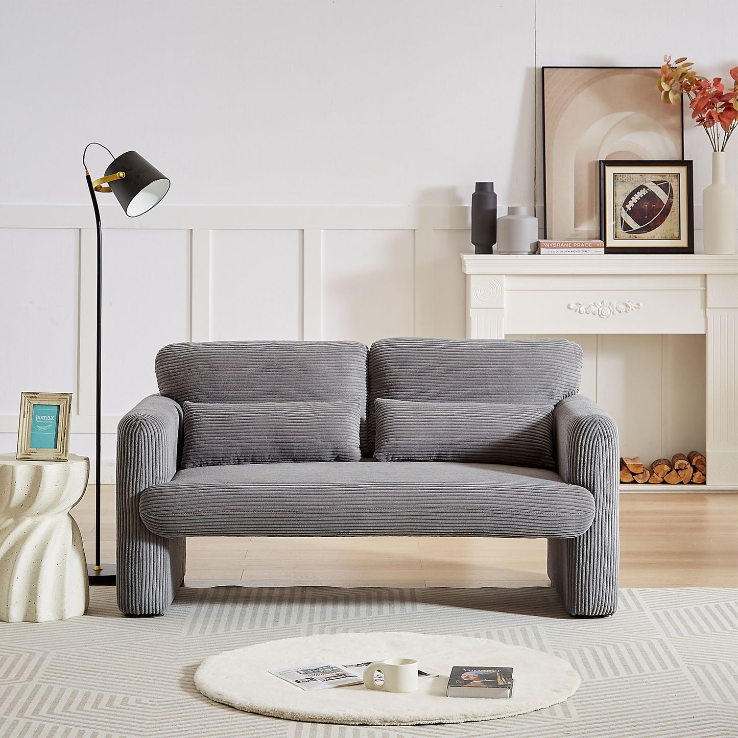 60"Corduroy Fabric Sofa with 33" Single Sofa, Modern Sofa with Support Pillow , for Apartment, Office, Living Room & Bedroom