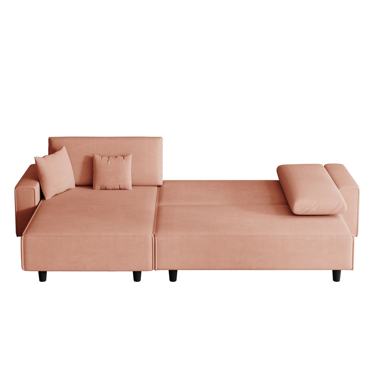 Spacious 93-Inch Orange Corduroy Sofa Bed with Two Pillows - Ideal for Living Room or Apartment, Ensuring a Roomy & Uncluttered Space