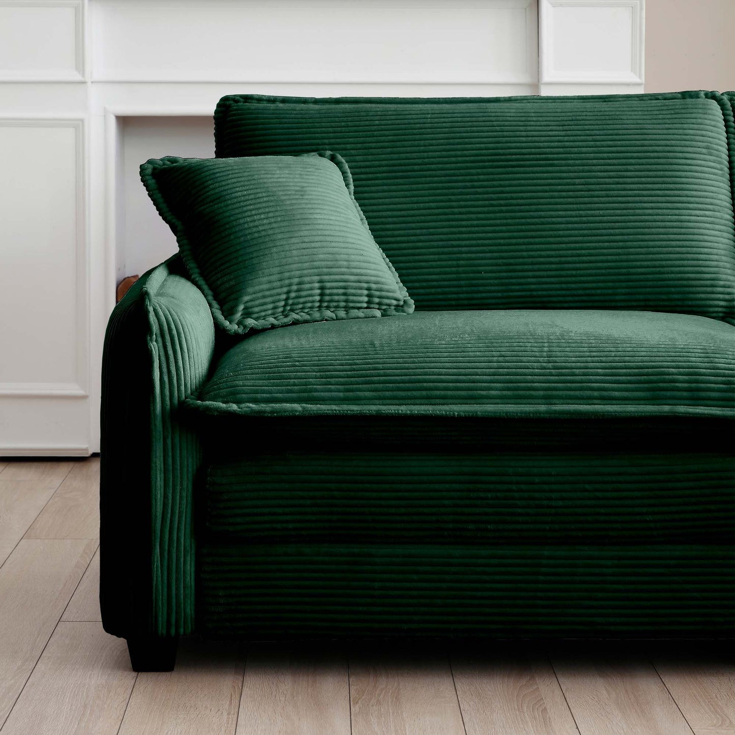 Oversized modular cushioned sofa with conversible ottoman, 3-seater sofa with 2 footstools, U shape sofa inGreen corduroy fabric