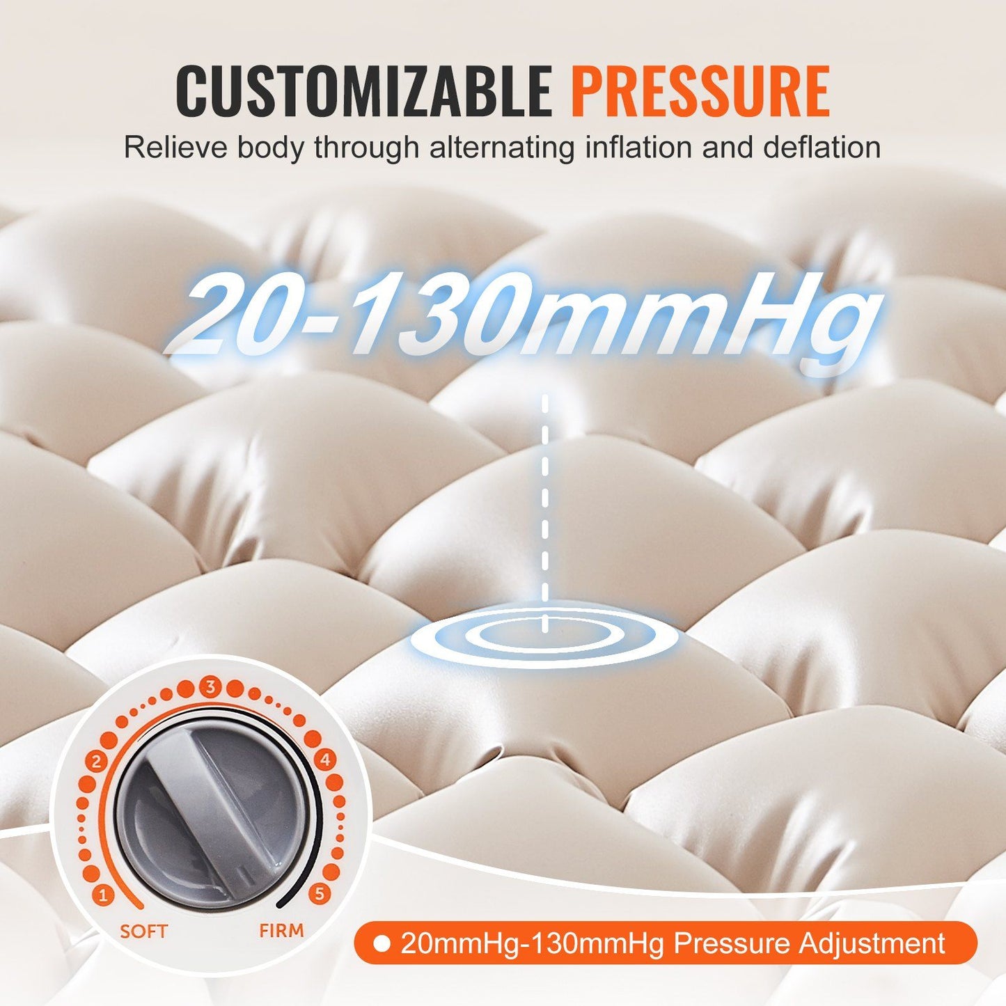 VEVOR Alternating Air Pressure Mattress, 5-Level Pressure Adjustable Air Mattress for Bed Sores, Medical-Grade PVC Alternating Pressure Pad with Ultra-Quiet Pump for Home/Hospital Use, 350LBS Loading