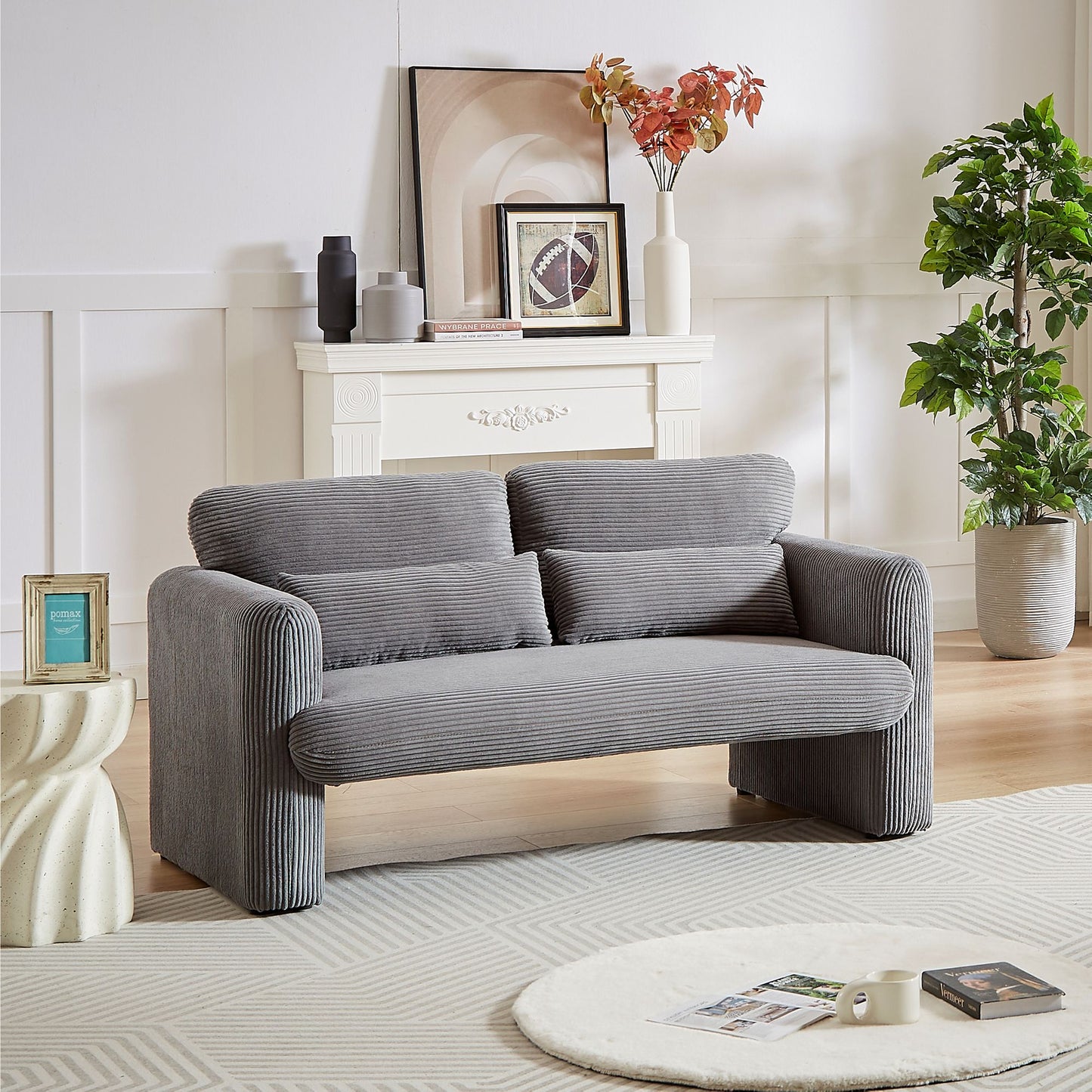 60"Corduroy Fabric Sofa with 33" Single Sofa, Modern Sofa with Support Pillow , for Apartment, Office, Living Room & Bedroom