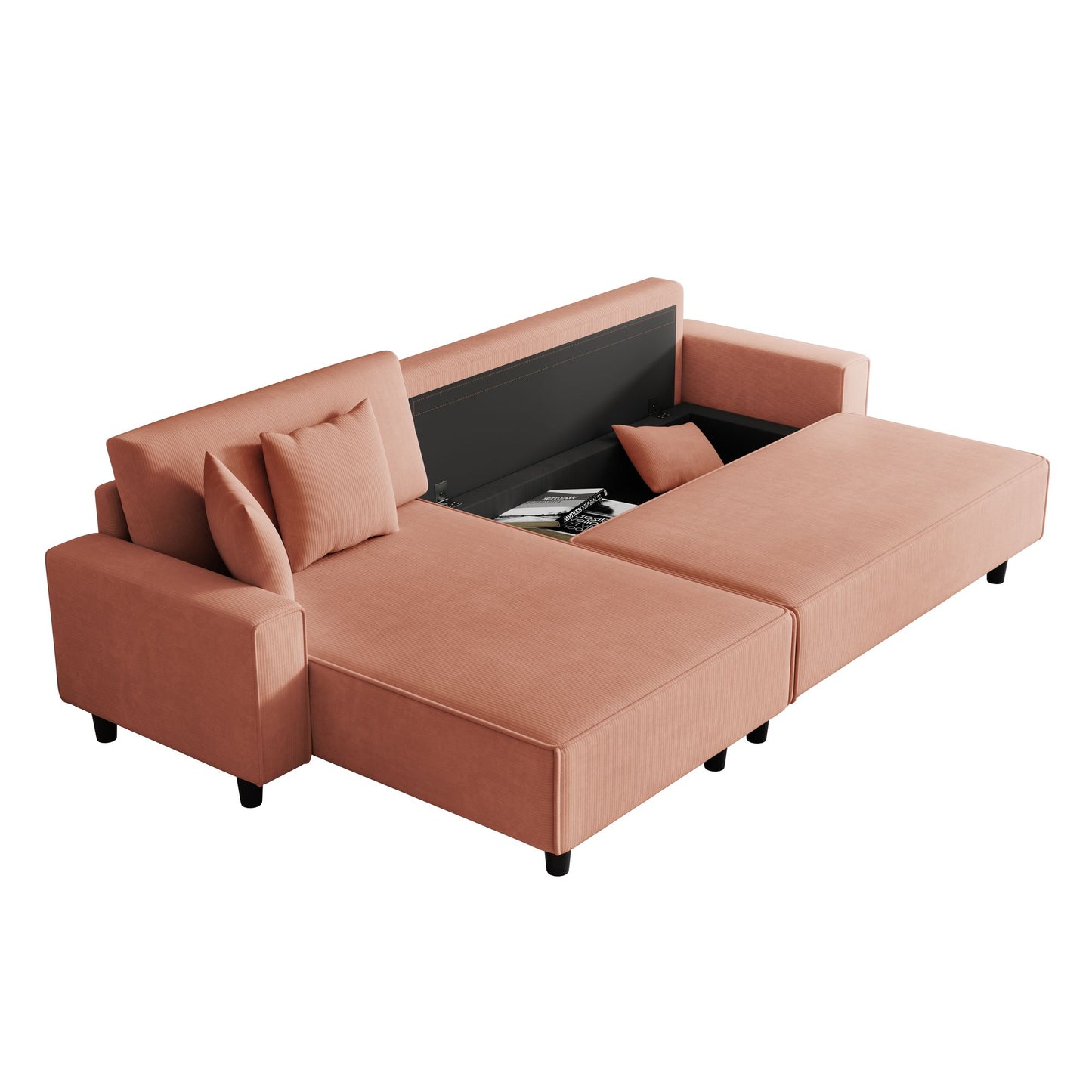 Spacious 93-Inch Orange Corduroy Sofa Bed with Two Pillows - Ideal for Living Room or Apartment, Ensuring a Roomy & Uncluttered Space