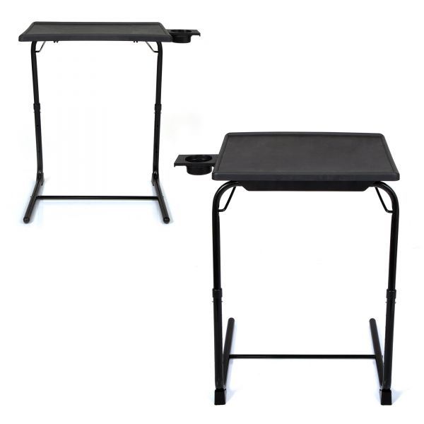 Adjustable TV Tray Table with Cup Holder; Folding TV Dinner Table with 6 Height and 3 Tilt Angle Adjustments