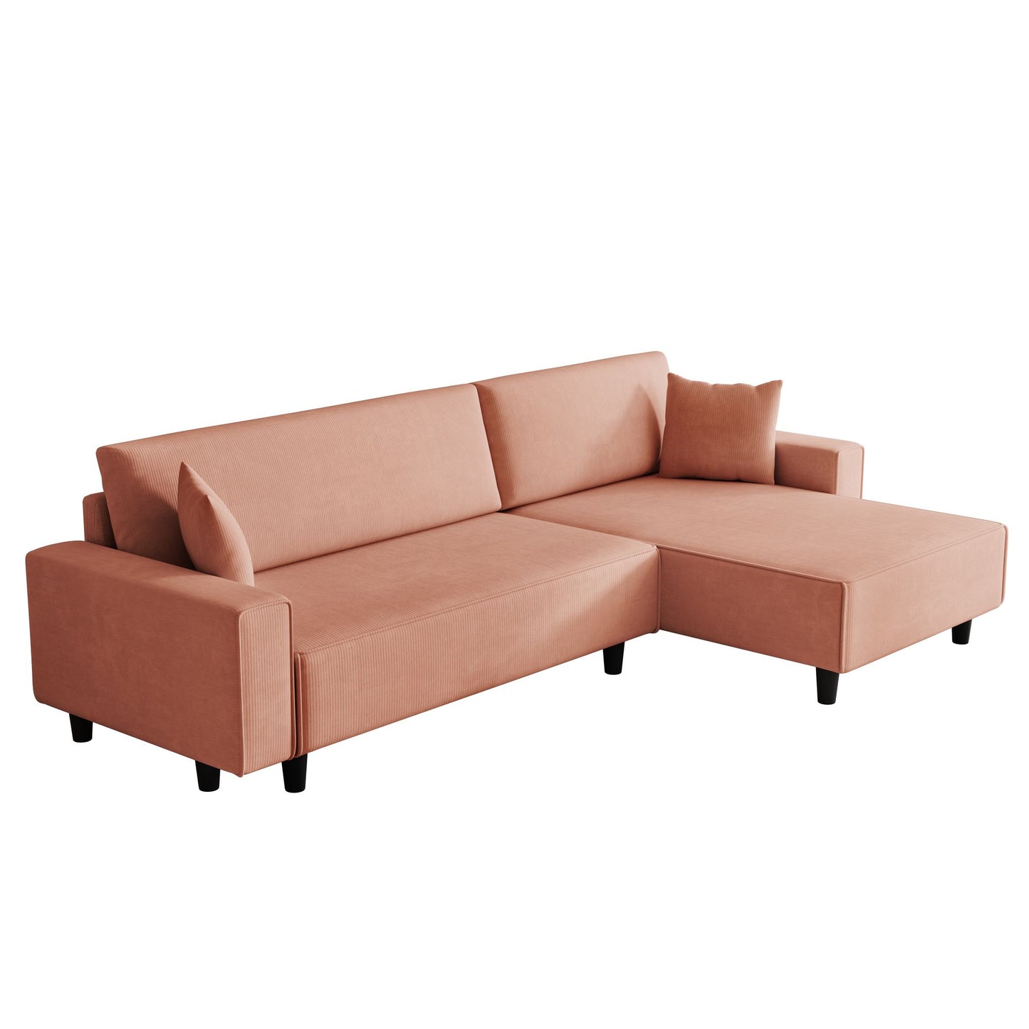 Spacious 93-Inch Orange Corduroy Sofa Bed with Two Pillows - Ideal for Living Room or Apartment, Ensuring a Roomy & Uncluttered Space