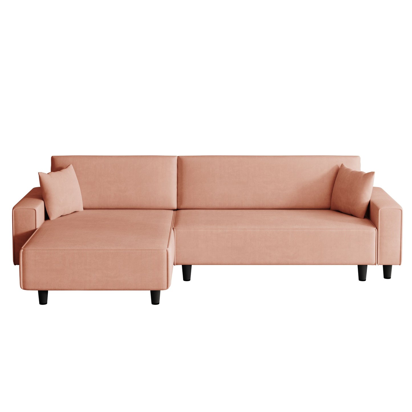 Spacious 93-Inch Orange Corduroy Sofa Bed with Two Pillows - Ideal for Living Room or Apartment, Ensuring a Roomy & Uncluttered Space