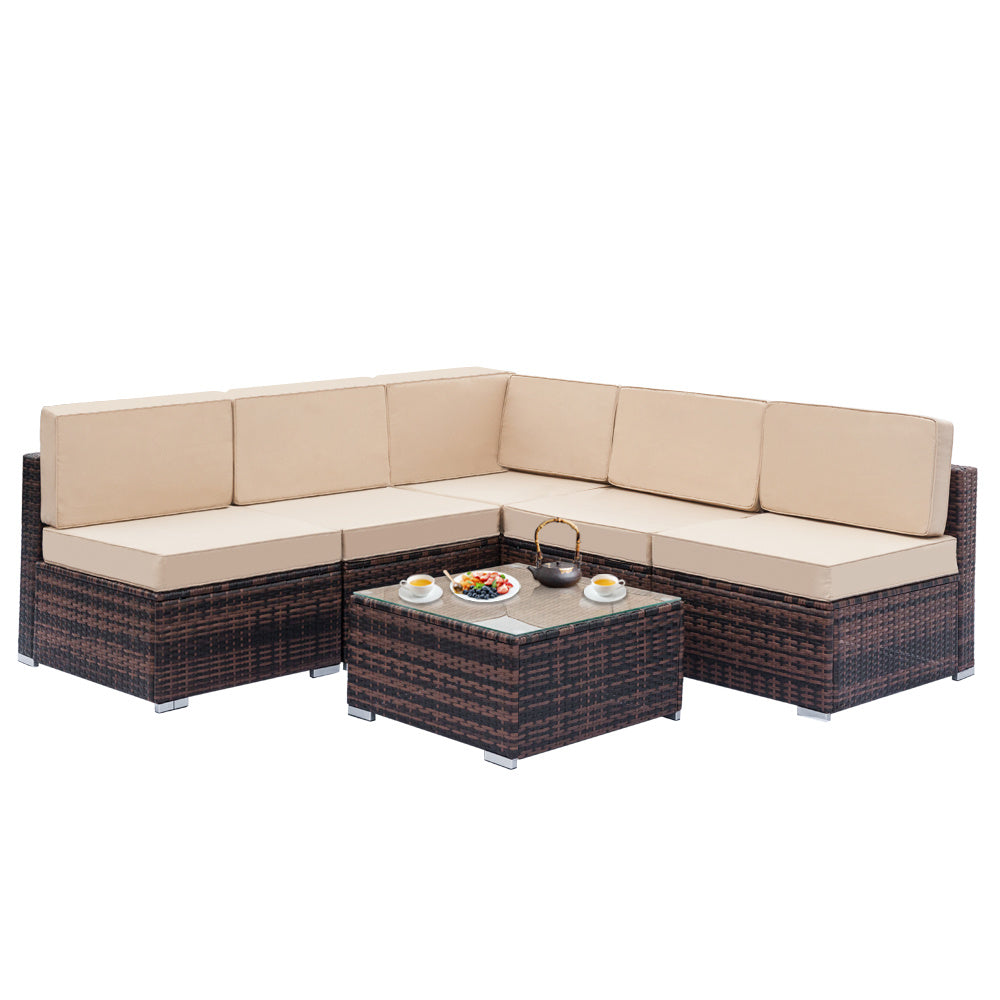 Outdoor Fully Equipped Weaving Ratt Fully Equipped Weaving Rattan Sofa Set with 1pcs Corner Sofas & 4pcs Single Sofas & 1 pcs Coffee Table XH
