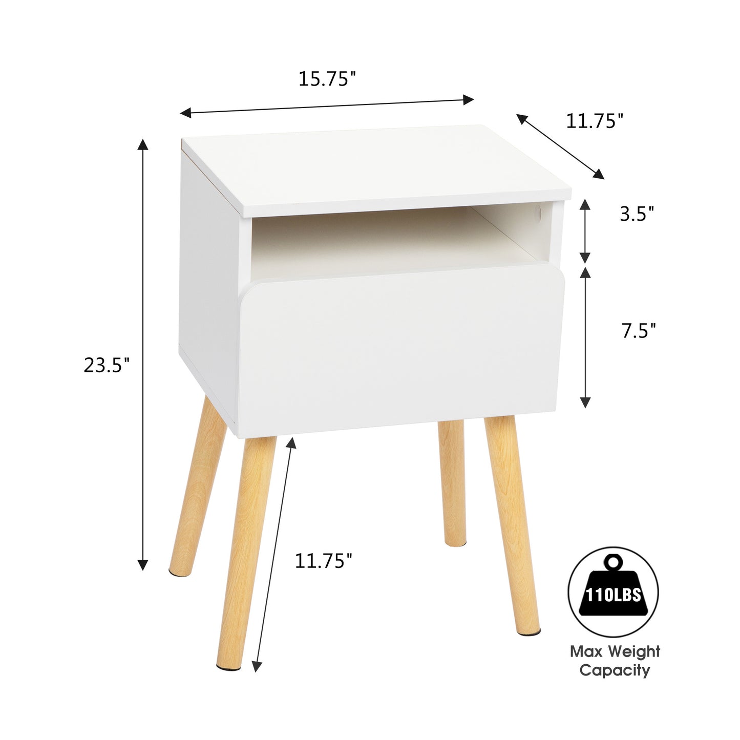 Set of 2 Modern Nightstand, Bedroom Endtable with Drawer, Shelf, Bedside Furniture for Living Room,