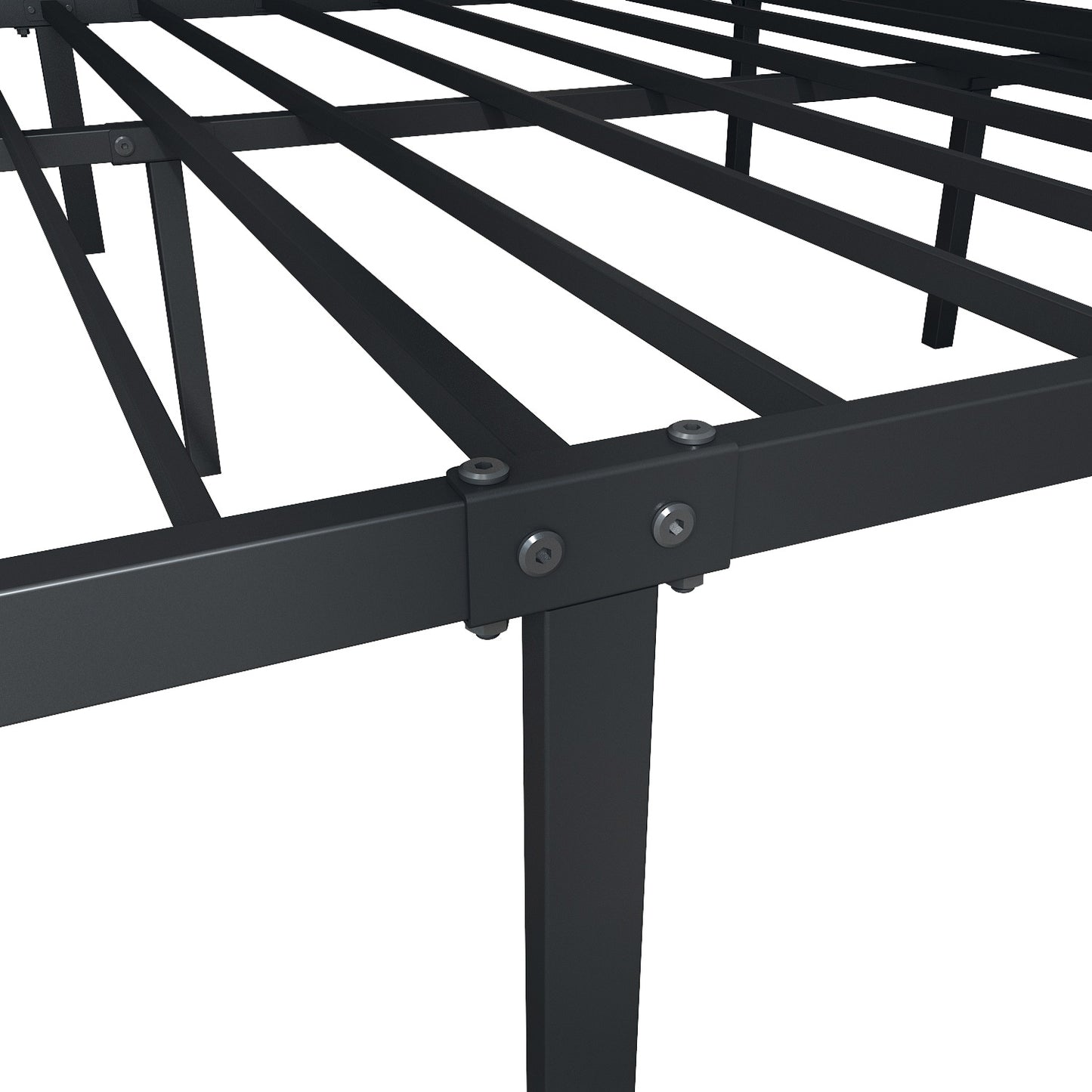 Canopy Bed Frame Queen Size Black Metal 4 Poster Modern Post Corner With Headboard, Black