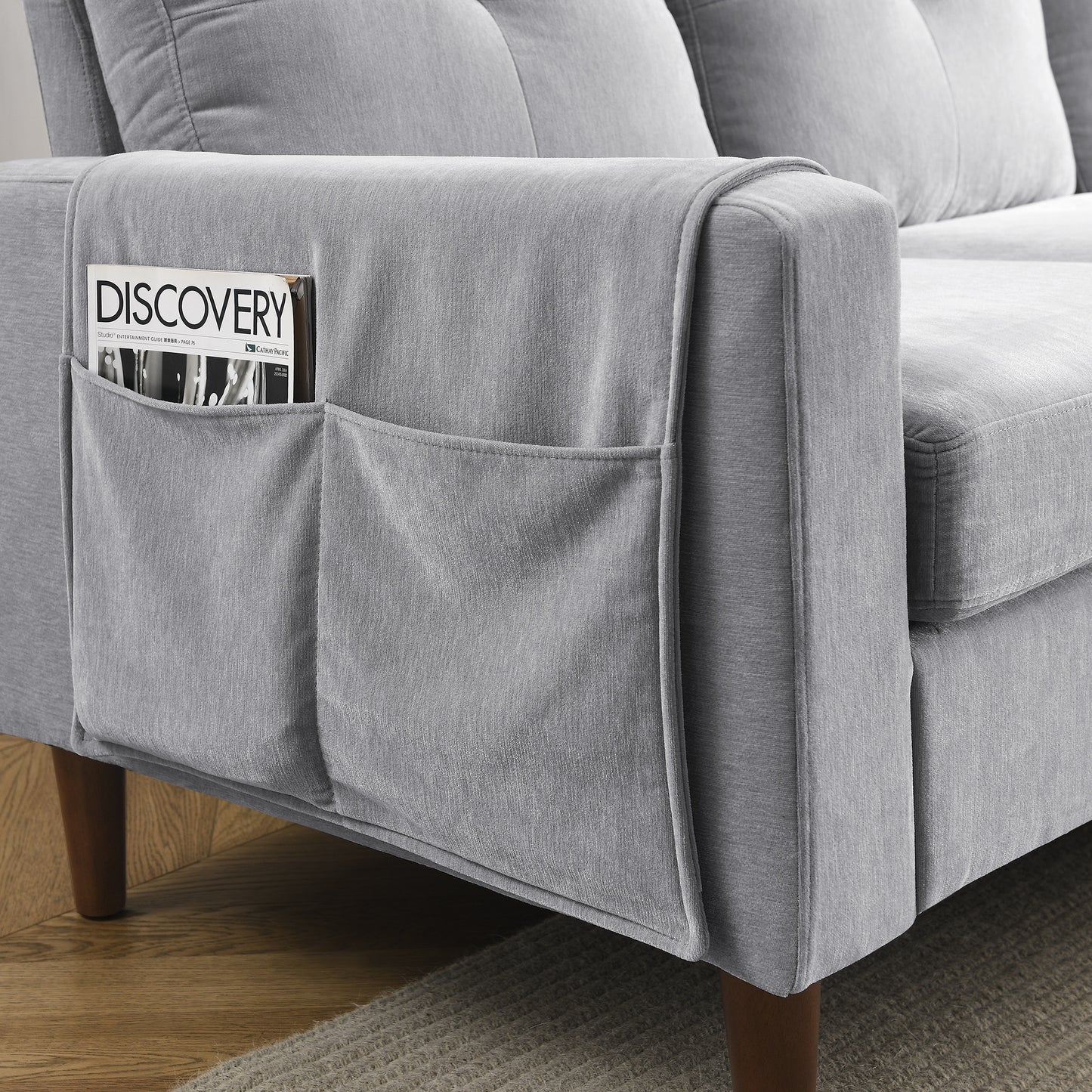 80' Convertible Sectional Sofa Couch; 3 Seats L-shape Sofa with Removable Cushions and Pocket; Rubber Wood Legs