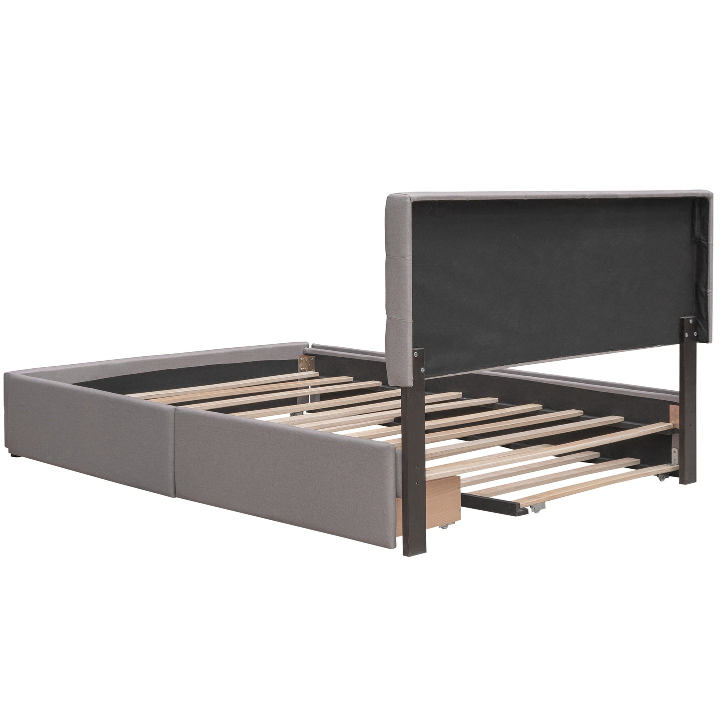 Upholstered Platform Bed with 2 Drawers and 1 Twin XL Trundle; Linen Fabric; Queen Size