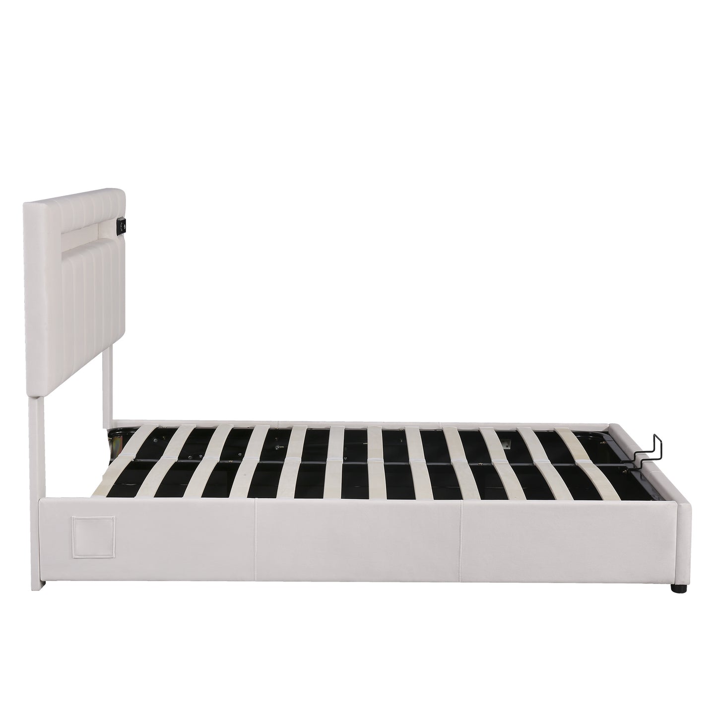 Upholstered Bed Full Size with LED light; Bluetooth Player and USB Charging; Hydraulic Storage Bed in Velvet Fabric
