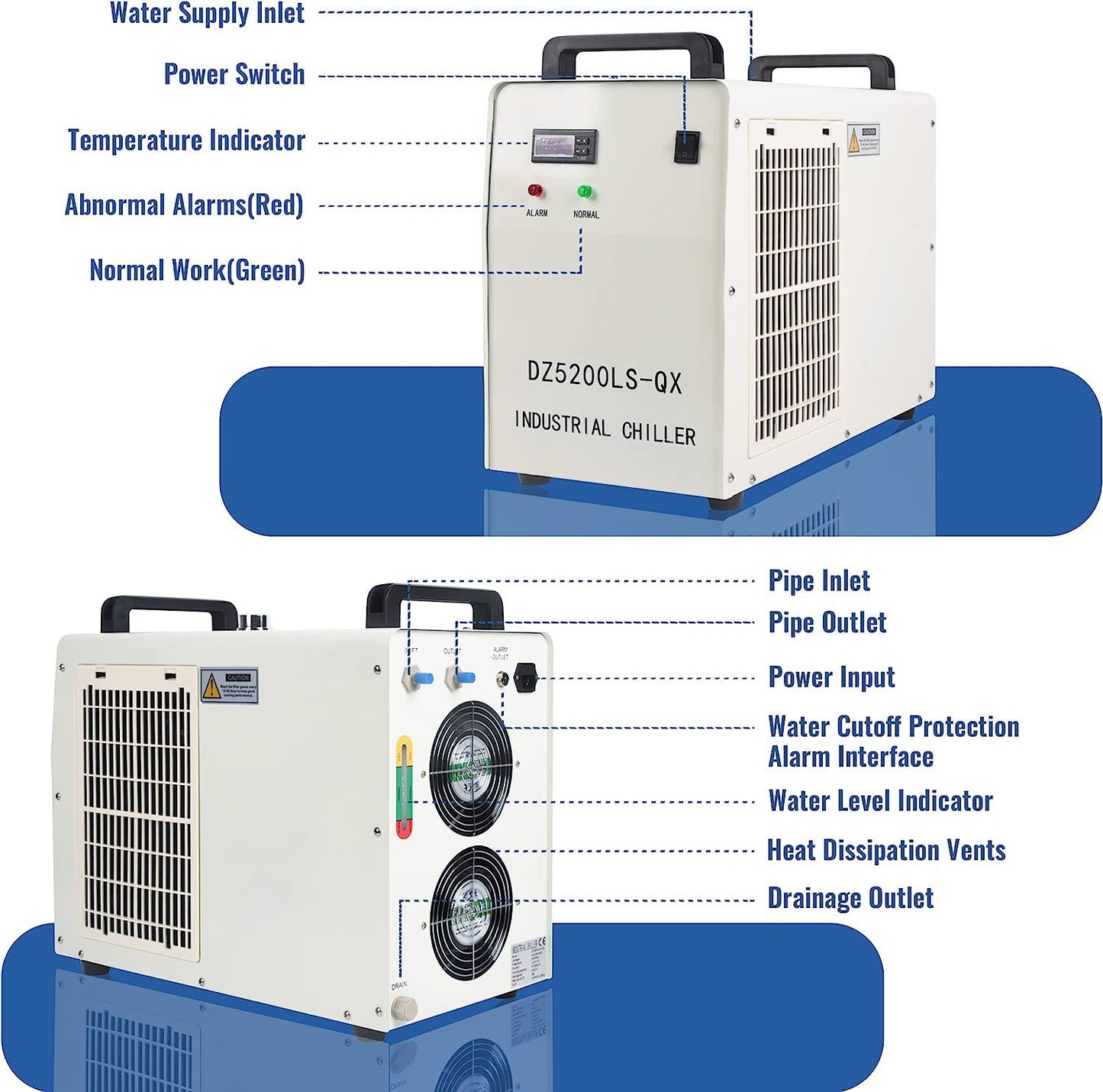 Water Chiller 6L Industrial Water Chiller for 40W 60W 80W 130W 150W CO2 Laser Engraving & Cutting Machines 4.23gpm 4.5-7A Current Recirculating Chiller
