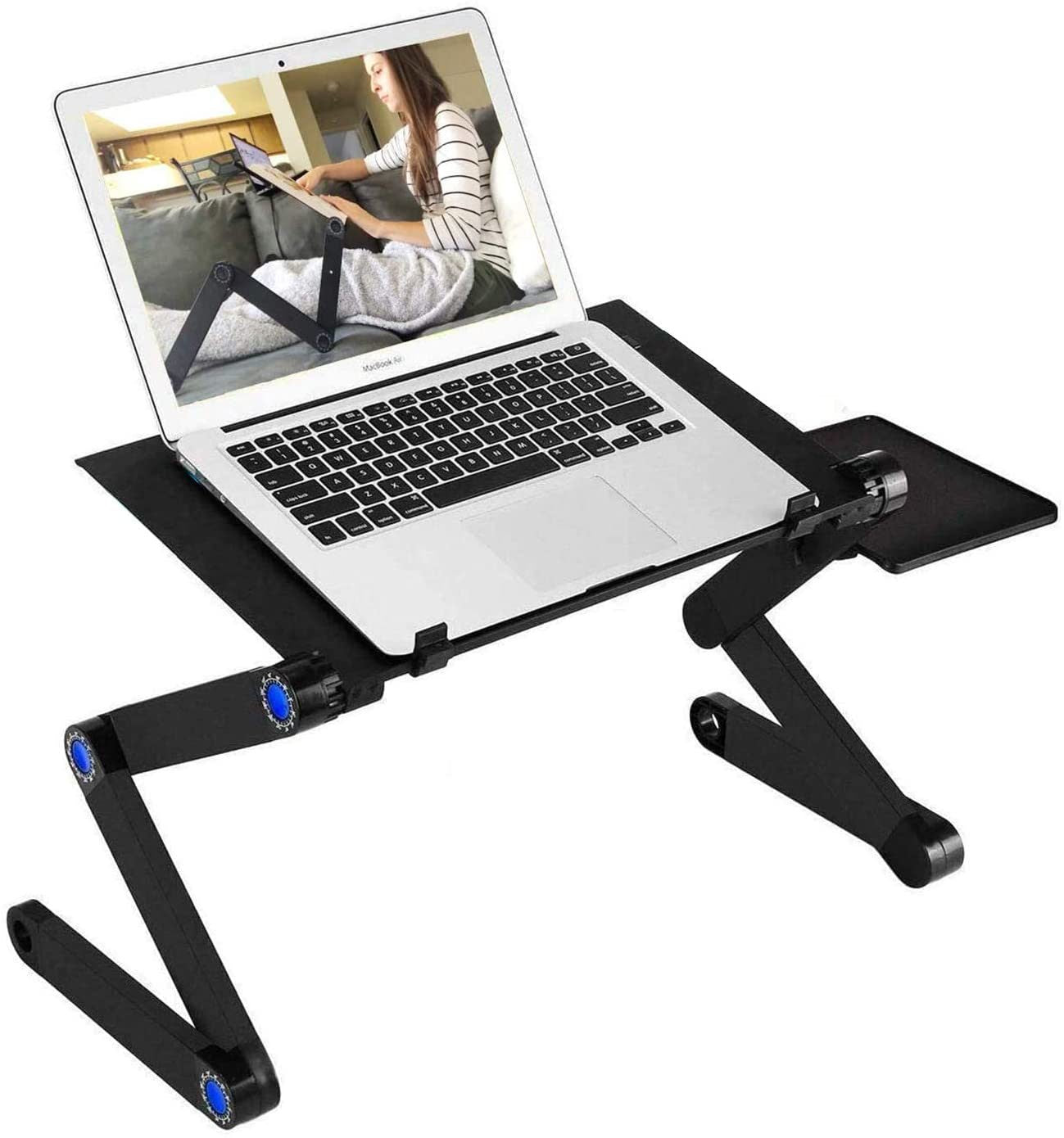 Adjustable Laptop Desk, RAINBEAN Laptop Stand for Bed Portable Lap Desk Foldable Table Workstation Notebook Riser with Mouse Pad, Ergonomic Computer Tray Reading Holder Bed Tray Standing Desk