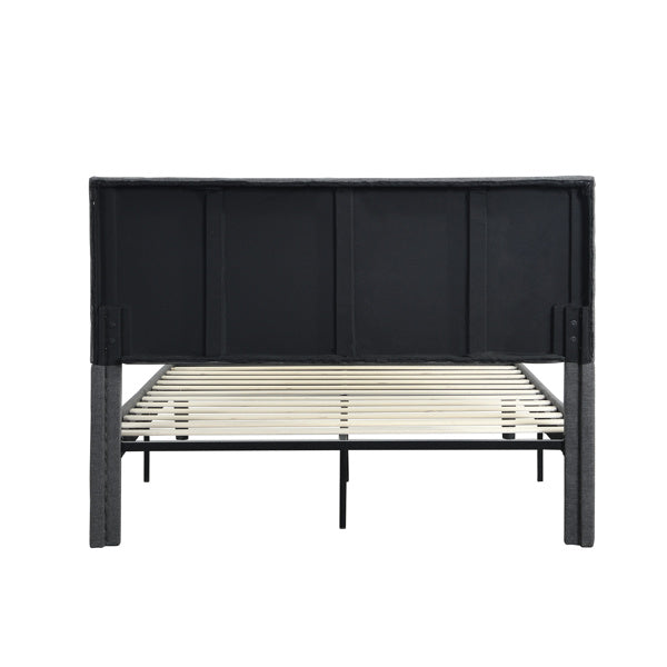 Full Size Upholstered Platform Bed Frame with Headboard; Strong Wood Slat Support; Mattress Foundation; No Box Spring Needed; Easy Assembly; Gray