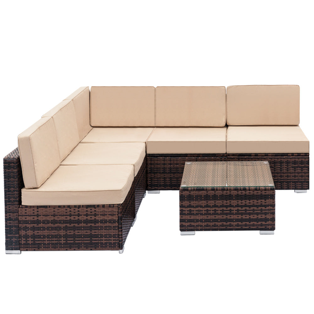 Outdoor Fully Equipped Weaving Ratt Fully Equipped Weaving Rattan Sofa Set with 1pcs Corner Sofas & 4pcs Single Sofas & 1 pcs Coffee Table XH