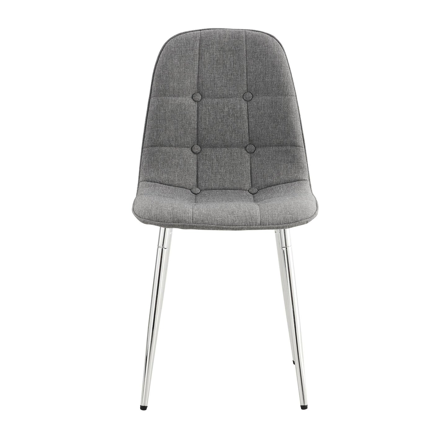 Dining Chairs Set of 4; Modern Mid-Century Style Dining Kitchen Room Upholstered Side Chairs; Soft Tufted Linen Fabric with Inset Buttons; Chrome Metal Legs; for Kitchen Lounge Farmhouse; Light Gray