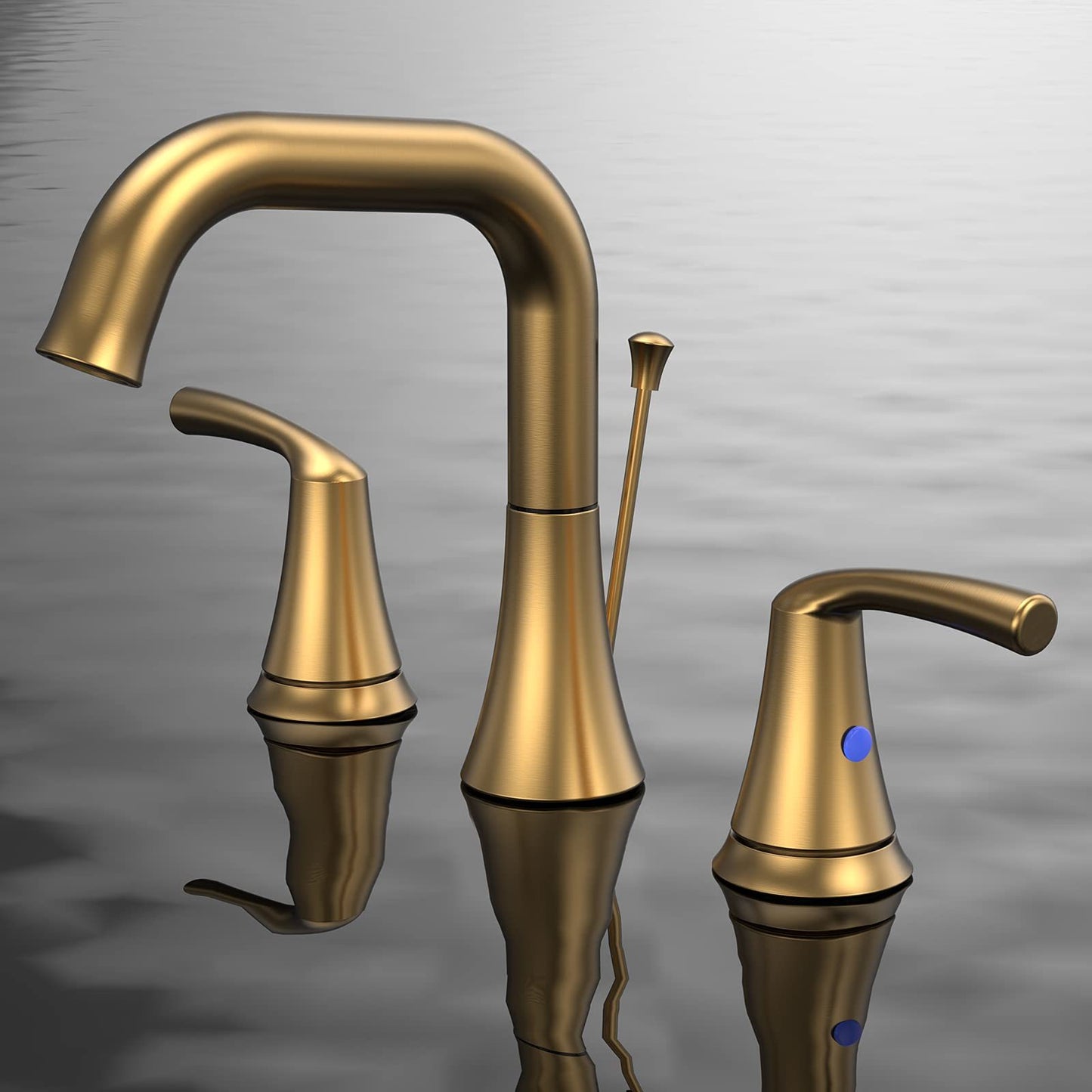Bathroom Sink Faucet 2-Handle 3-Hole; Brushed Gold Widespread 8 Inch Bathroom Faucet