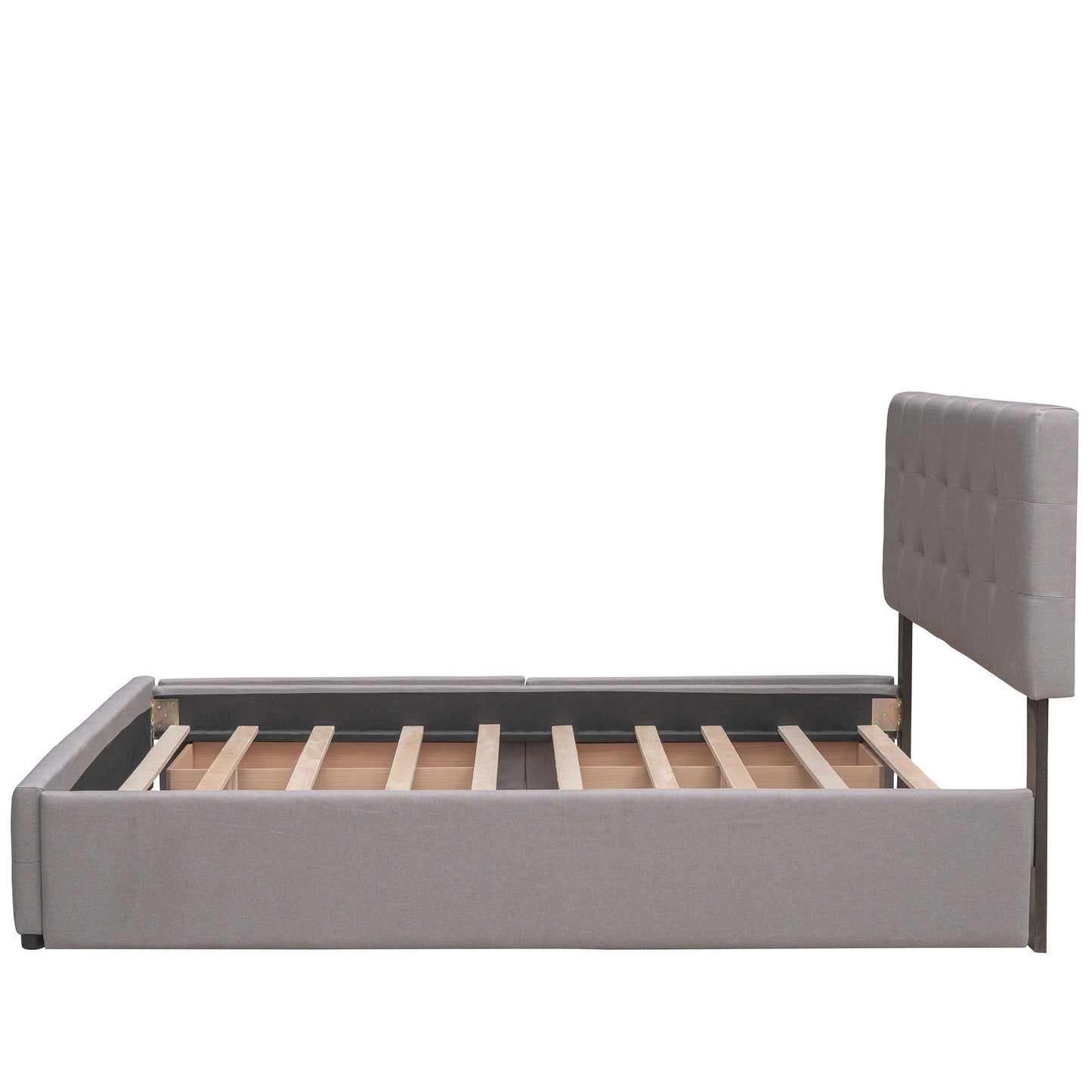 Upholstered Platform Bed with 2 Drawers and 1 Twin XL Trundle; Linen Fabric; Queen Size