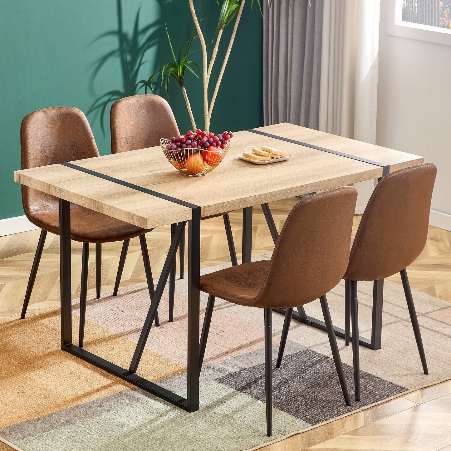 Dining Chairs Set of 4; Modern Mid-Century Style Dining Kitchen Room Upholstered Side Chairs; Soft Tufted Linen Fabric with Inset Buttons; Chrome Metal Legs; for Kitchen Lounge Farmhouse; Light Gray