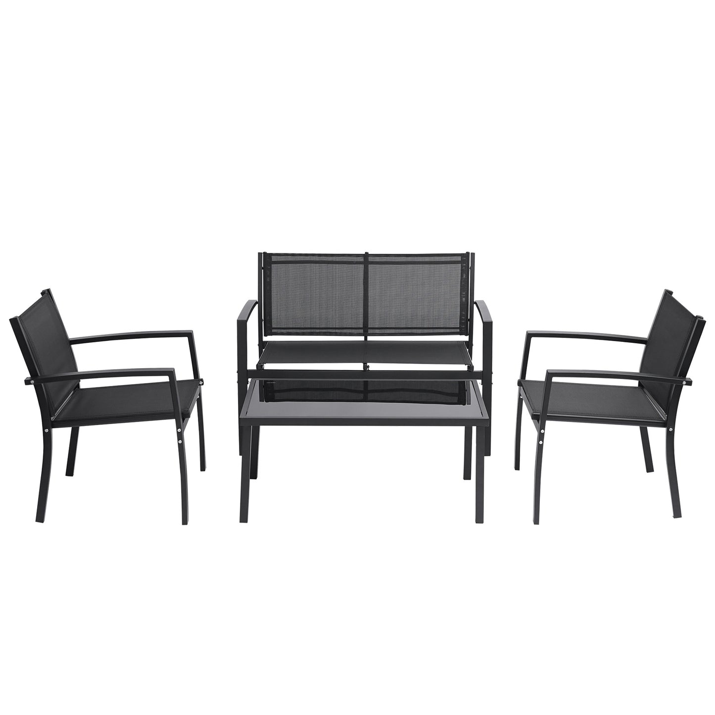 Free shipping 4 Pieces Patio Furniture Set Outdoor Garden Patio Conversation Sets Poolside Lawn Chairs with Glass Coffee Table Porch Furniture YJ
