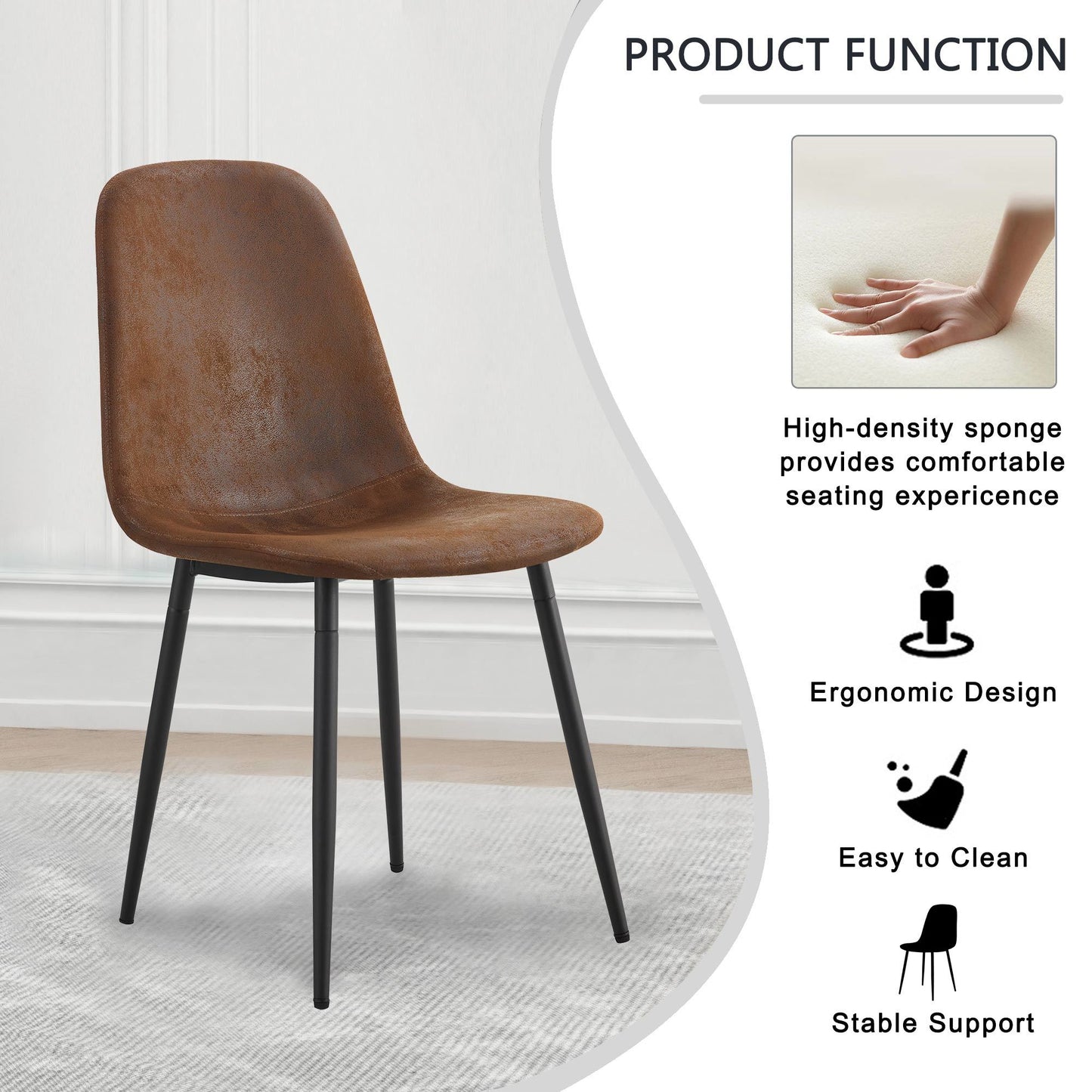 Dining Chairs Set of 4; Modern Mid-Century Style Dining Kitchen Room Upholstered Side Chairs; Soft Tufted Linen Fabric with Inset Buttons; Chrome Metal Legs; for Kitchen Lounge Farmhouse; Light Gray