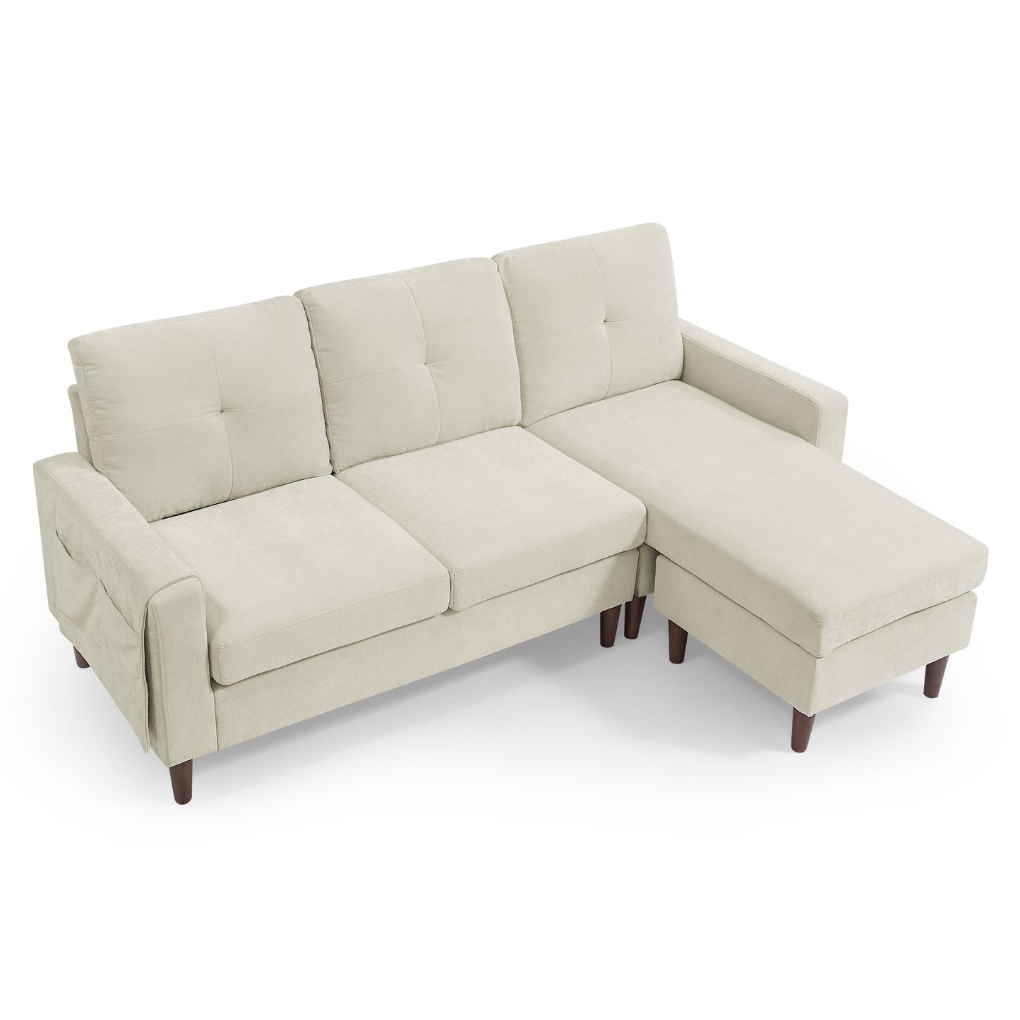 80' Convertible Sectional Sofa Couch; 3 Seats L-shape Sofa with Removable Cushions and Pocket; Rubber Wood Legs