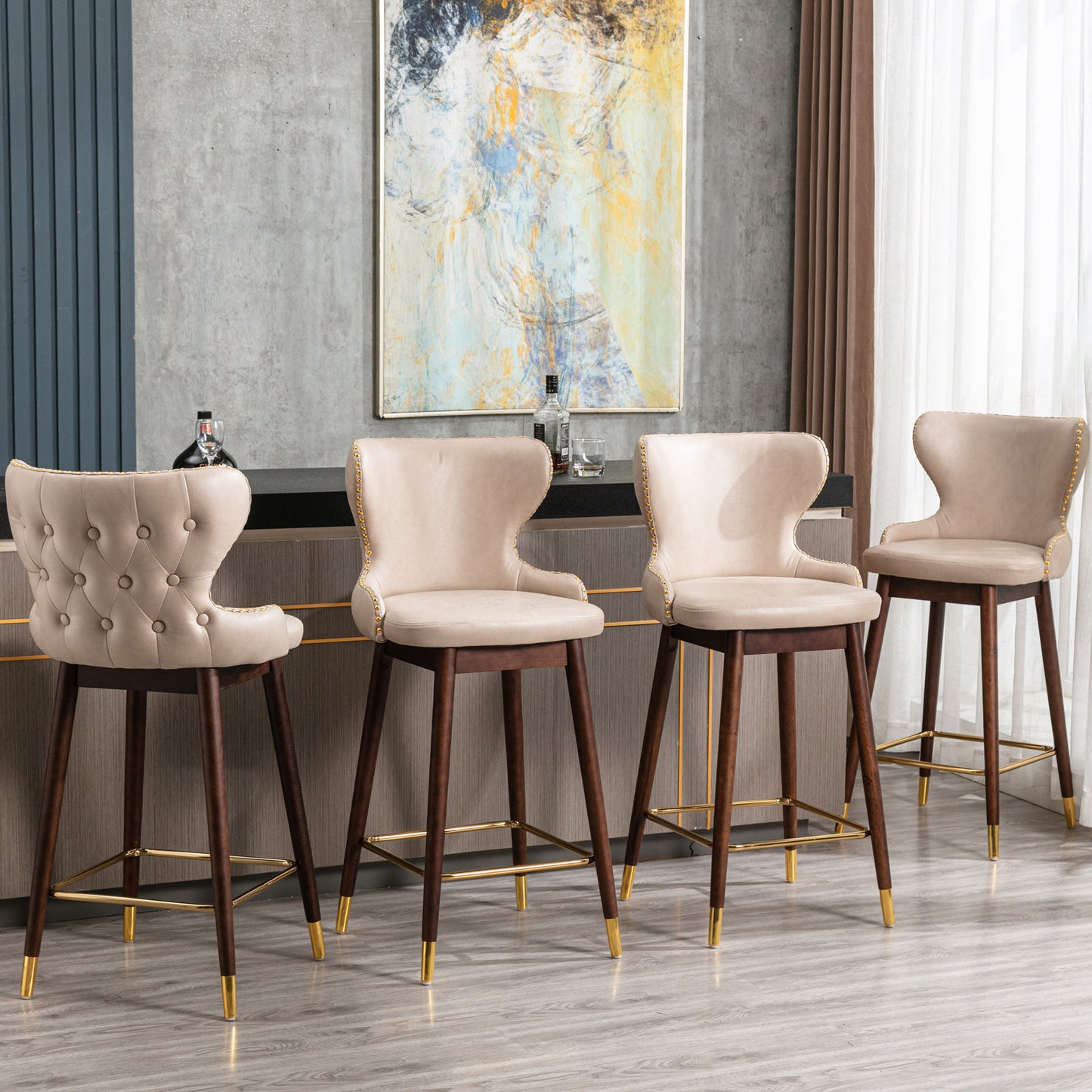 Furniture,29.9\\\\\\\" Modern Leathaire Fabric bar chairs, Tufted Gold Nailhead Trim Gold Decoration Bar stools,Set of 2