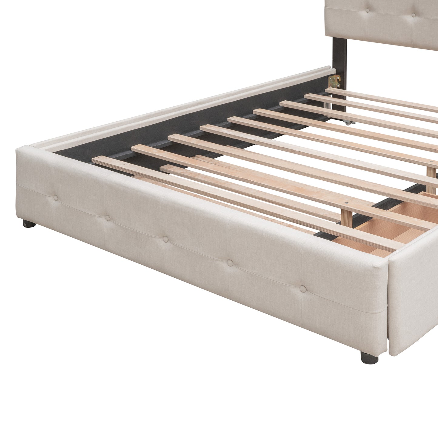 Upholstered Platform Bed with 2 Drawers and 1 Twin XL Trundle; Linen Fabric; Queen Size