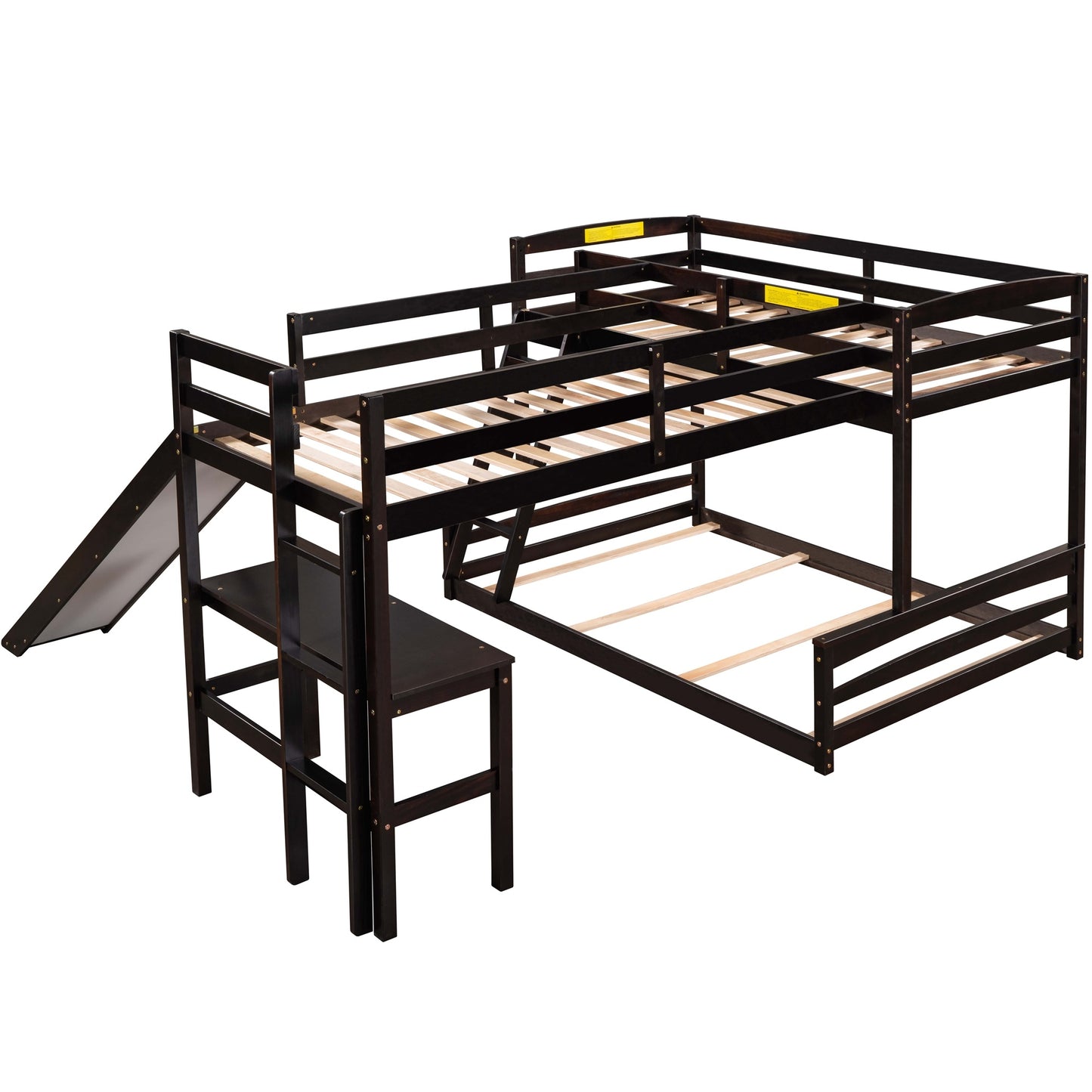 Twin over Full Bunk Bed with Twin Size Loft Bed with Desk and Slide,Full-Length Guardrail