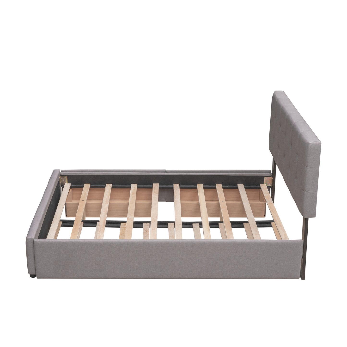 Upholstered Platform Bed with 2 Drawers and 1 Twin XL Trundle; Linen Fabric; Queen Size