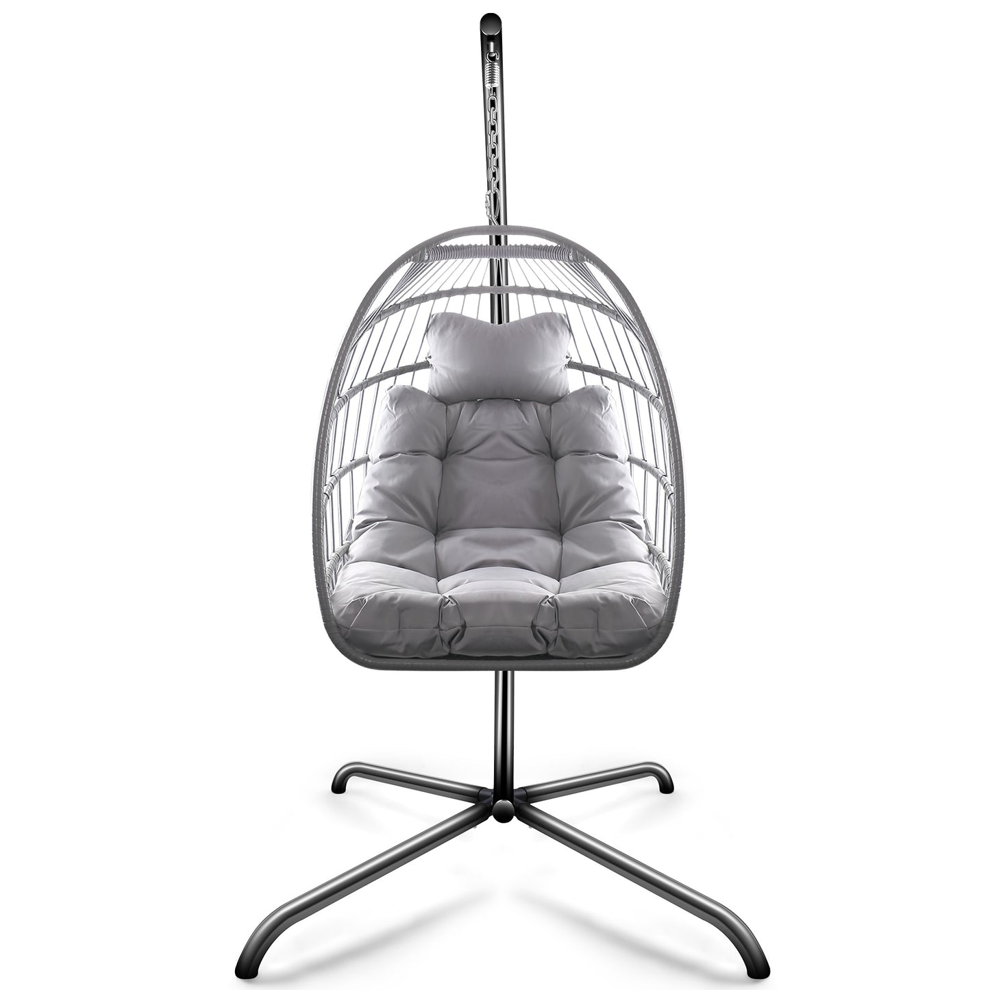 Swing Egg Chair with Stand Indoor Outdoor Wicker Rattan Patio Basket Hanging Chair with C Type bracket , with cushion and pillow Banned from selling on Amazon.(Black New arrivals within 10 days)