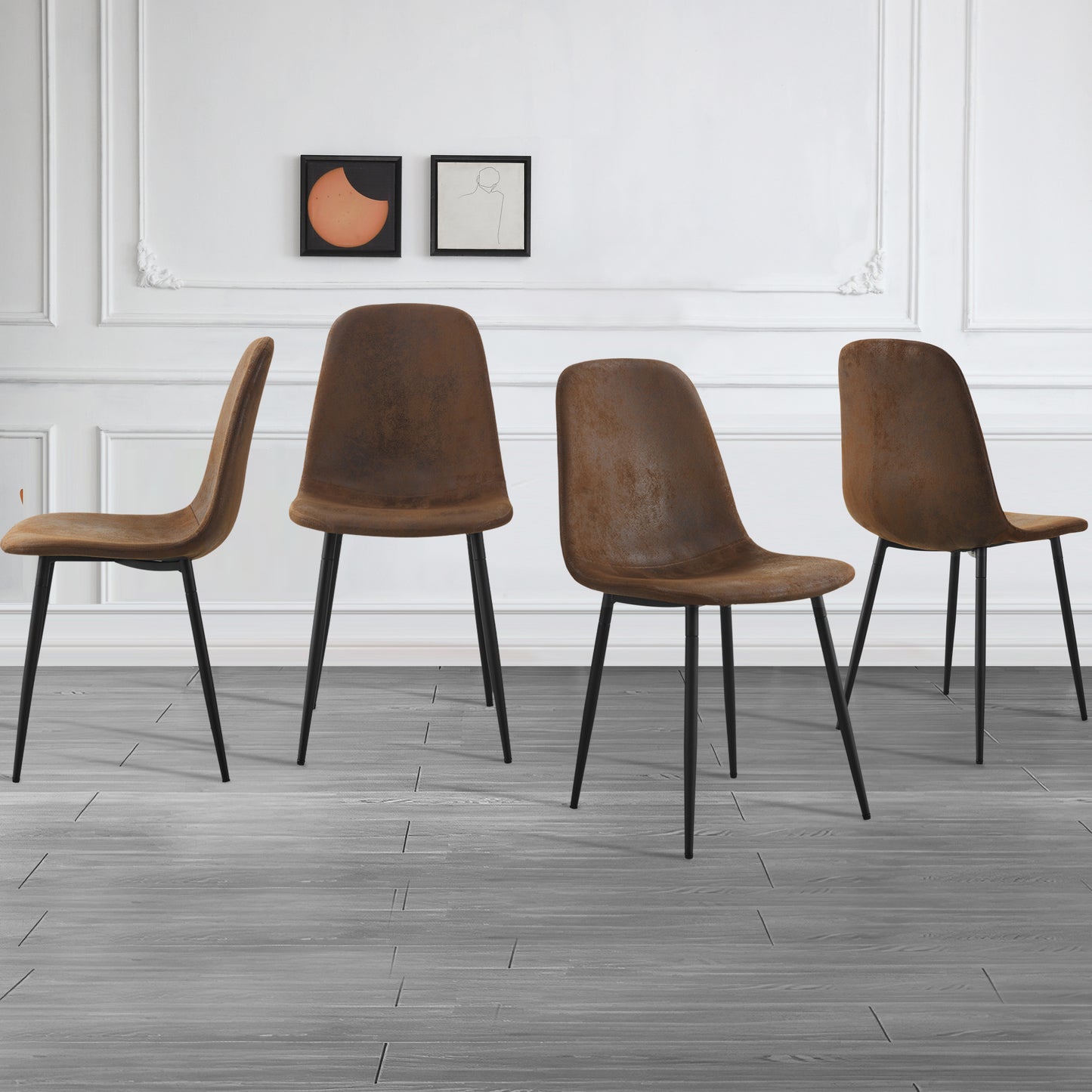 Dining Chairs Set of 4; Modern Mid-Century Style Dining Kitchen Room Upholstered Side Chairs; Soft Tufted Linen Fabric with Inset Buttons; Chrome Metal Legs; for Kitchen Lounge Farmhouse; Light Gray
