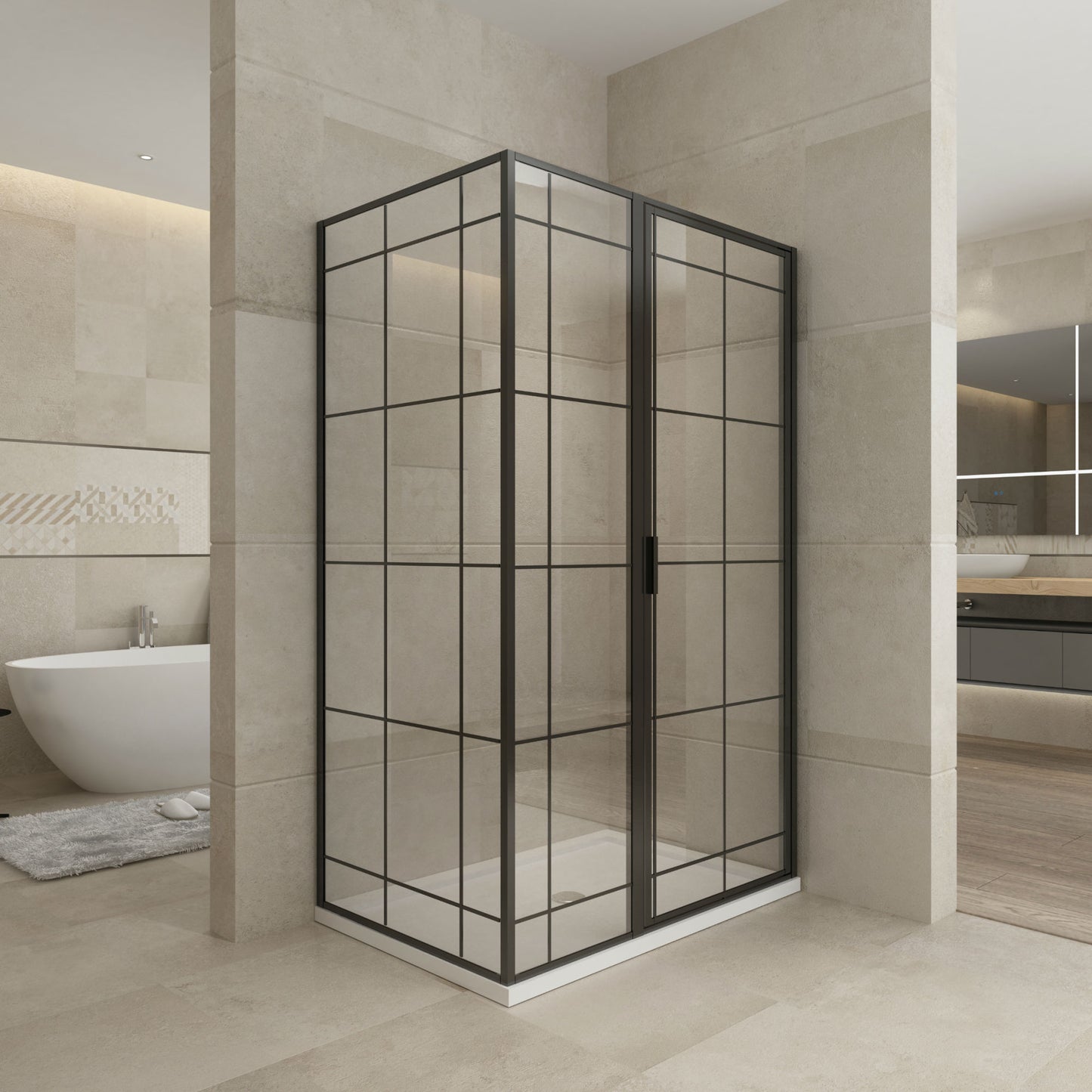TRUSTMADE 48 in. W x 32 in. D x 76 in. H Framed Square Hinged Shower Enclosure Matte Black