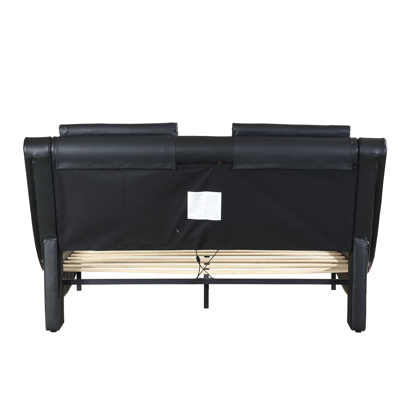 Faux Leather Upholstered Platform Bed Frame with led lighting; Bluetooth connection to play music RGB control; Backrest vibration massage; Curve Design; Wood Slat Support; No Box Spring Needed; Queen