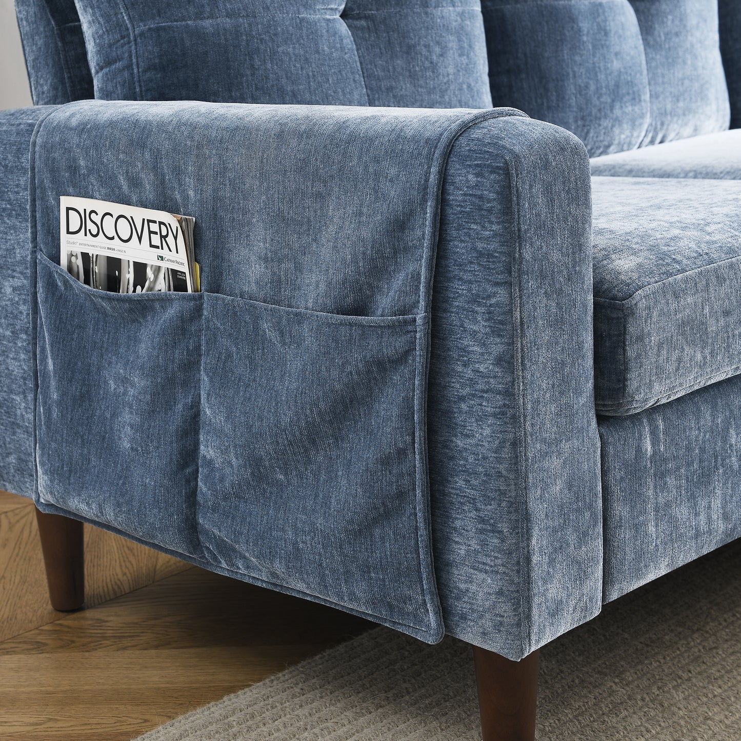 80' Convertible Sectional Sofa Couch; 3 Seats L-shape Sofa with Removable Cushions and Pocket; Rubber Wood Legs