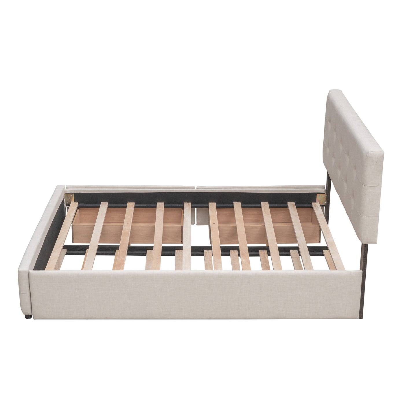 Upholstered Platform Bed with 2 Drawers and 1 Twin XL Trundle; Linen Fabric; Queen Size