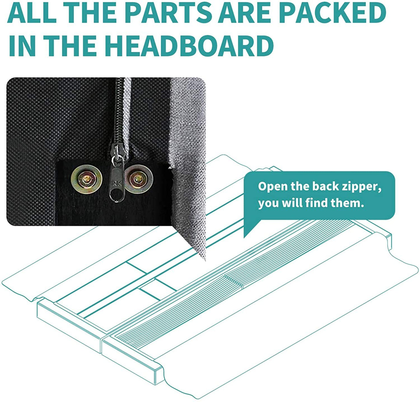 mecor Upholstered Linen Platform Bed Frame | Queen Bed Frame with Fabric Headboard / Strong Wood Slats Support / Easy Assembly - Queen Size in Blue Cloth--YS