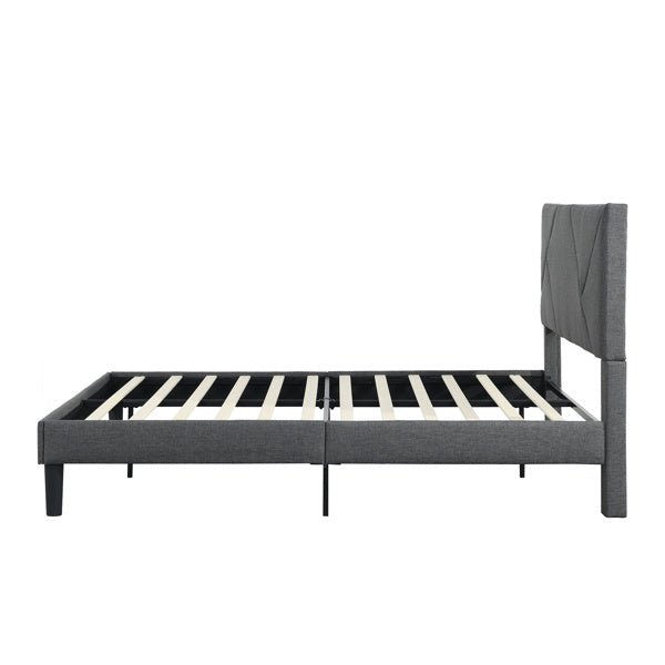 Full Size Upholstered Platform Bed Frame with Headboard; Strong Wood Slat Support; Mattress Foundation; No Box Spring Needed; Easy Assembly; Gray