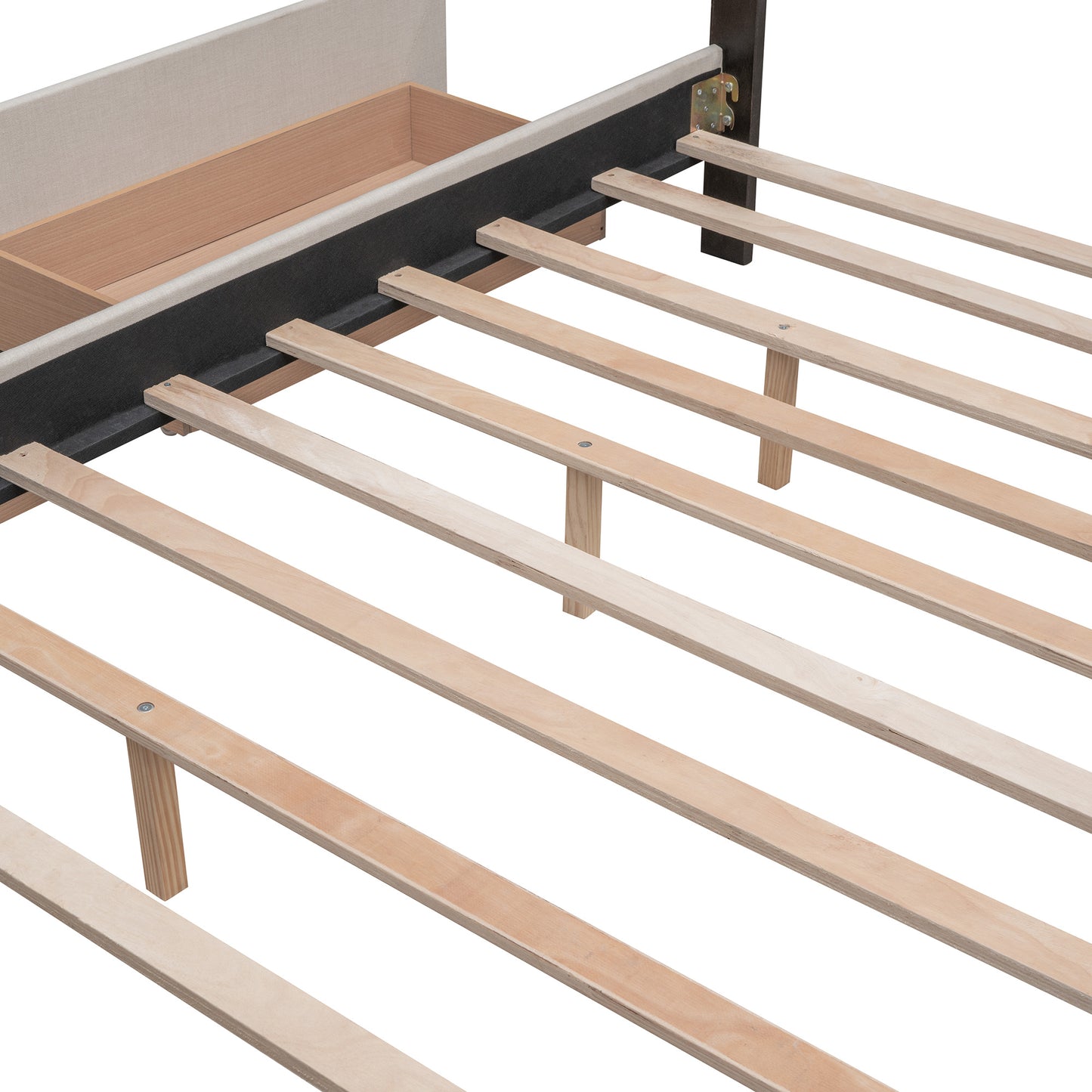 Upholstered Platform Bed with 2 Drawers and 1 Twin XL Trundle; Linen Fabric; Queen Size