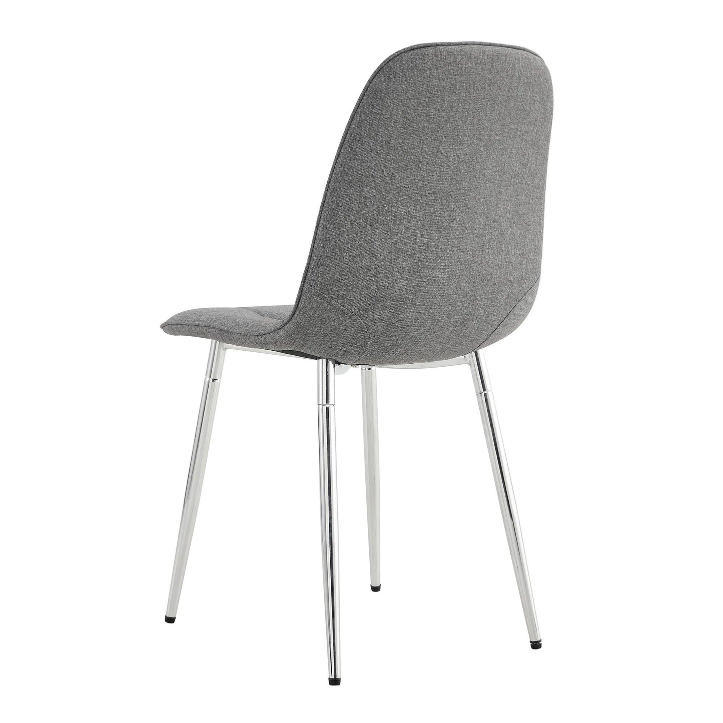 Dining Chairs Set of 4; Modern Mid-Century Style Dining Kitchen Room Upholstered Side Chairs; Soft Tufted Linen Fabric with Inset Buttons; Chrome Metal Legs; for Kitchen Lounge Farmhouse; Light Gray