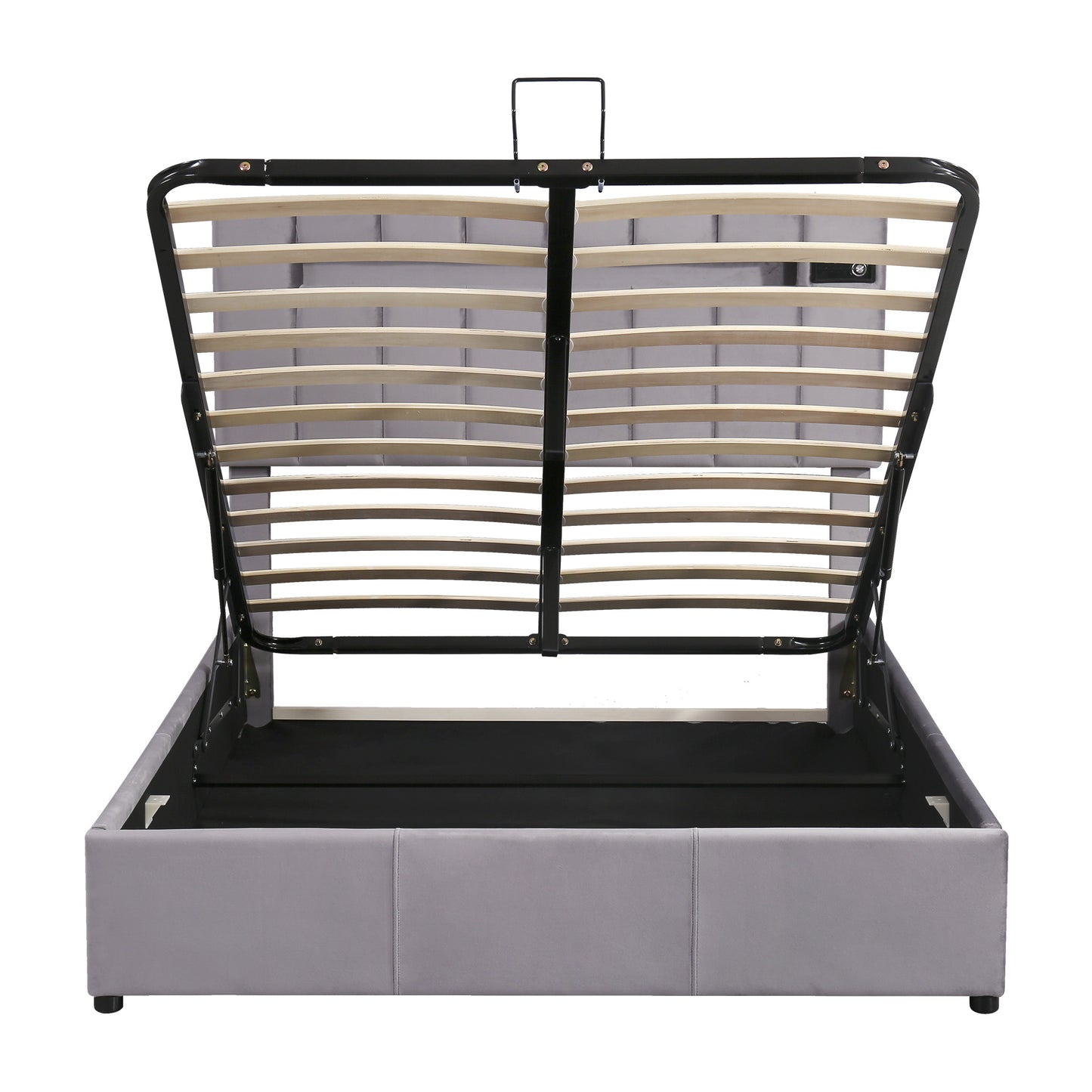 Upholstered Bed Full Size with LED light; Bluetooth Player and USB Charging; Hydraulic Storage Bed in Velvet Fabric