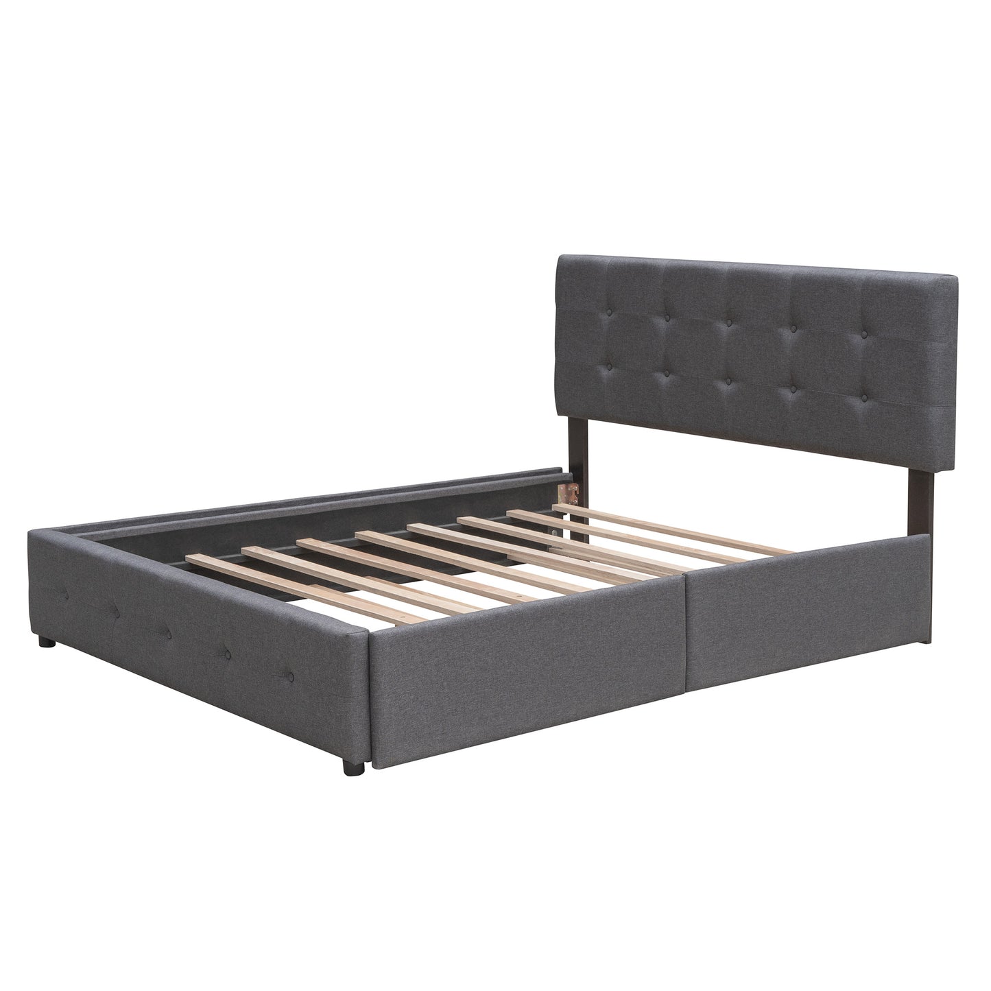 Upholstered Platform Bed with 2 Drawers and 1 Twin XL Trundle; Linen Fabric; Queen Size
