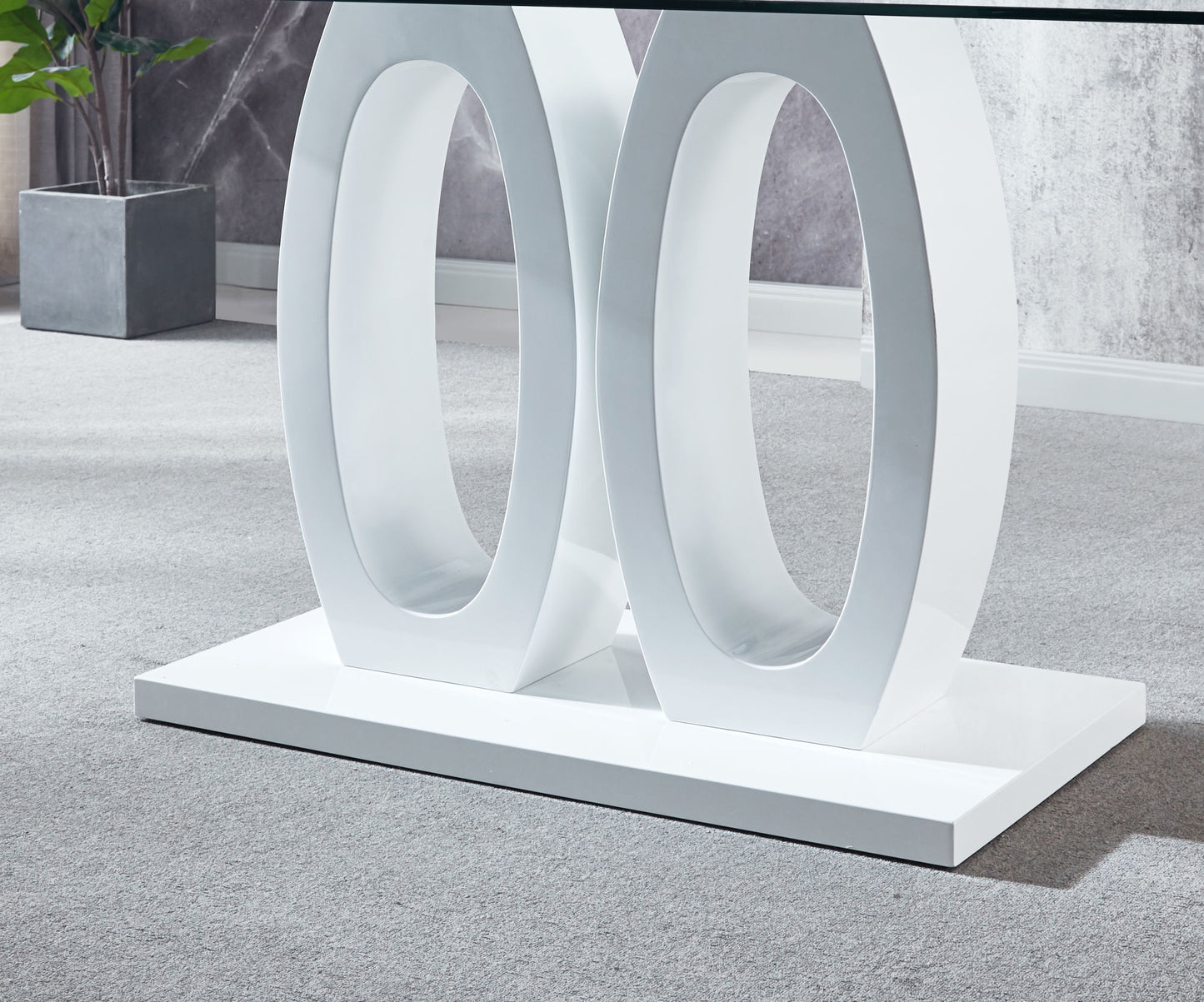 Contemporary Tempered Glass Top Double Pedestal Dining Table; size 63" x 35.4" x 29.5" (Black or White)