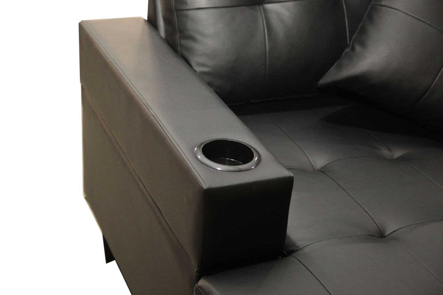 Sectional Sofa Set for Living Room with L Shape Chaise Lounge ,cup holder and Left or Right Hand Chaise Modern 4 Seat (BLACK)