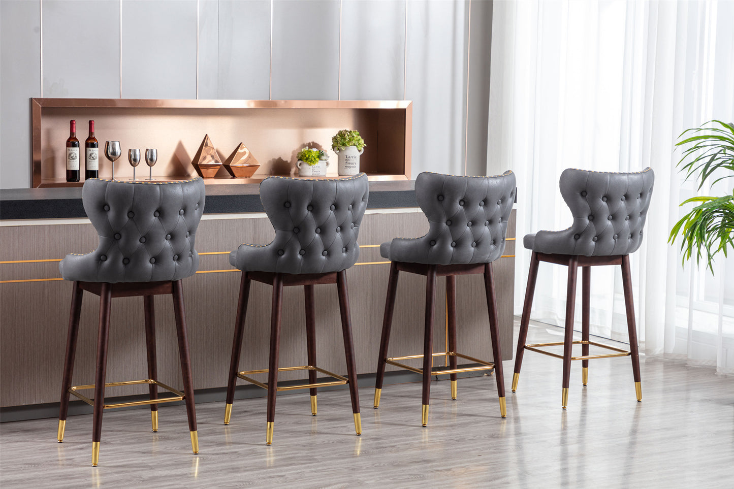 Furniture,29.9\\\\\\\" Modern Leathaire Fabric bar chairs, Tufted Gold Nailhead Trim Gold Decoration Bar stools,Set of 2