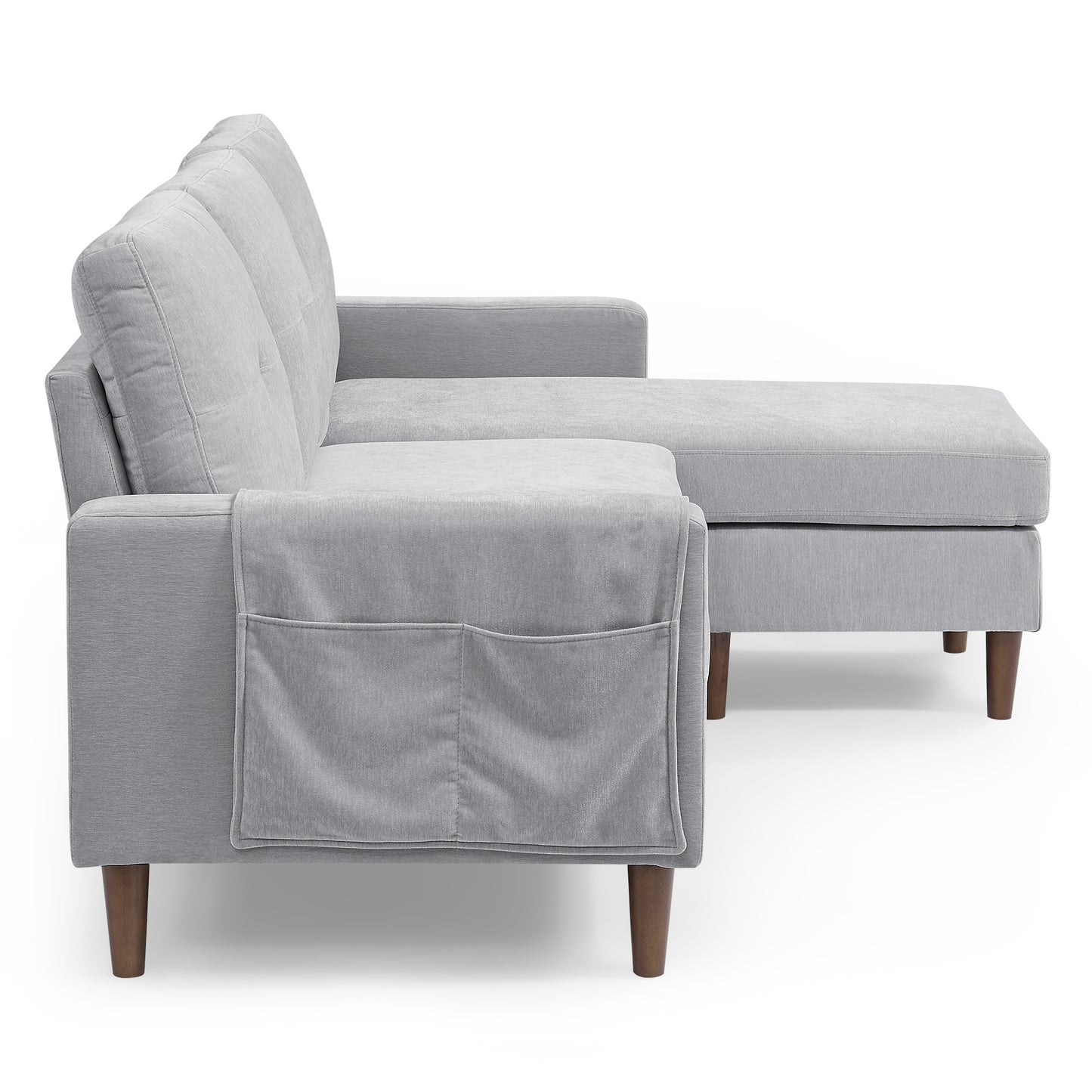 80' Convertible Sectional Sofa Couch; 3 Seats L-shape Sofa with Removable Cushions and Pocket; Rubber Wood Legs