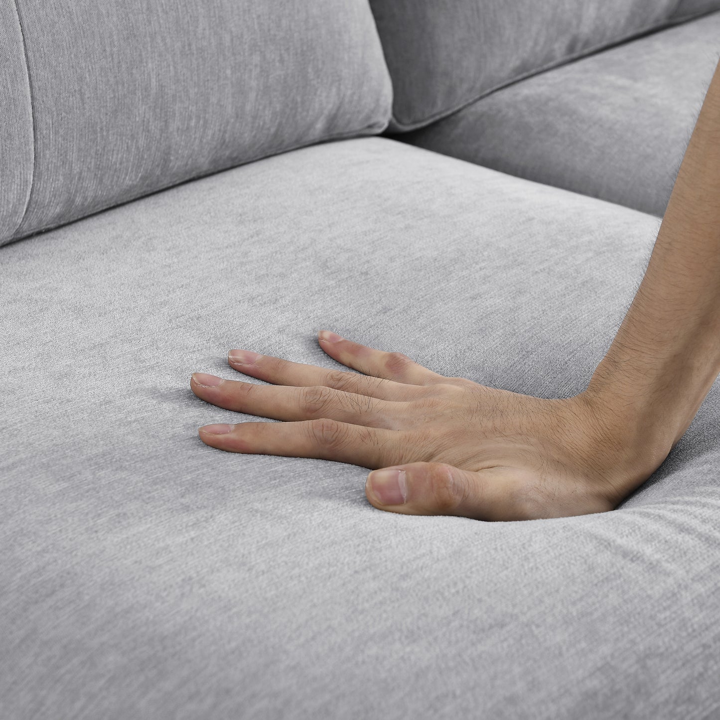 80' Convertible Sectional Sofa Couch; 3 Seats L-shape Sofa with Removable Cushions and Pocket; Rubber Wood Legs